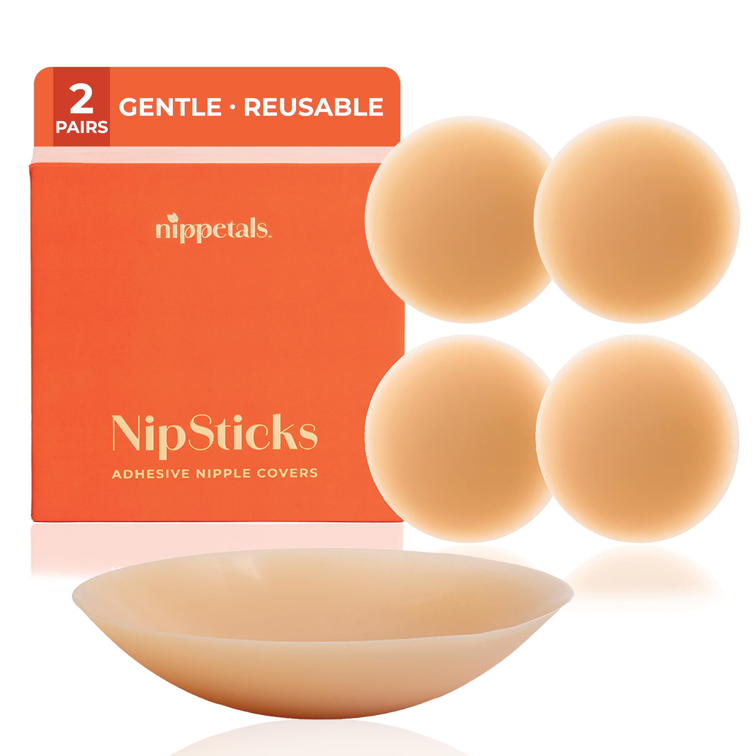 Nipple Cover for Women | Ultra-Thin Adhesive Pasties for Women Reusable | Invisible Silicone Breast Cups with 12 Hrs Strong Hold | Sweatproof & Waterproof | 4 Pcs + Travel Case