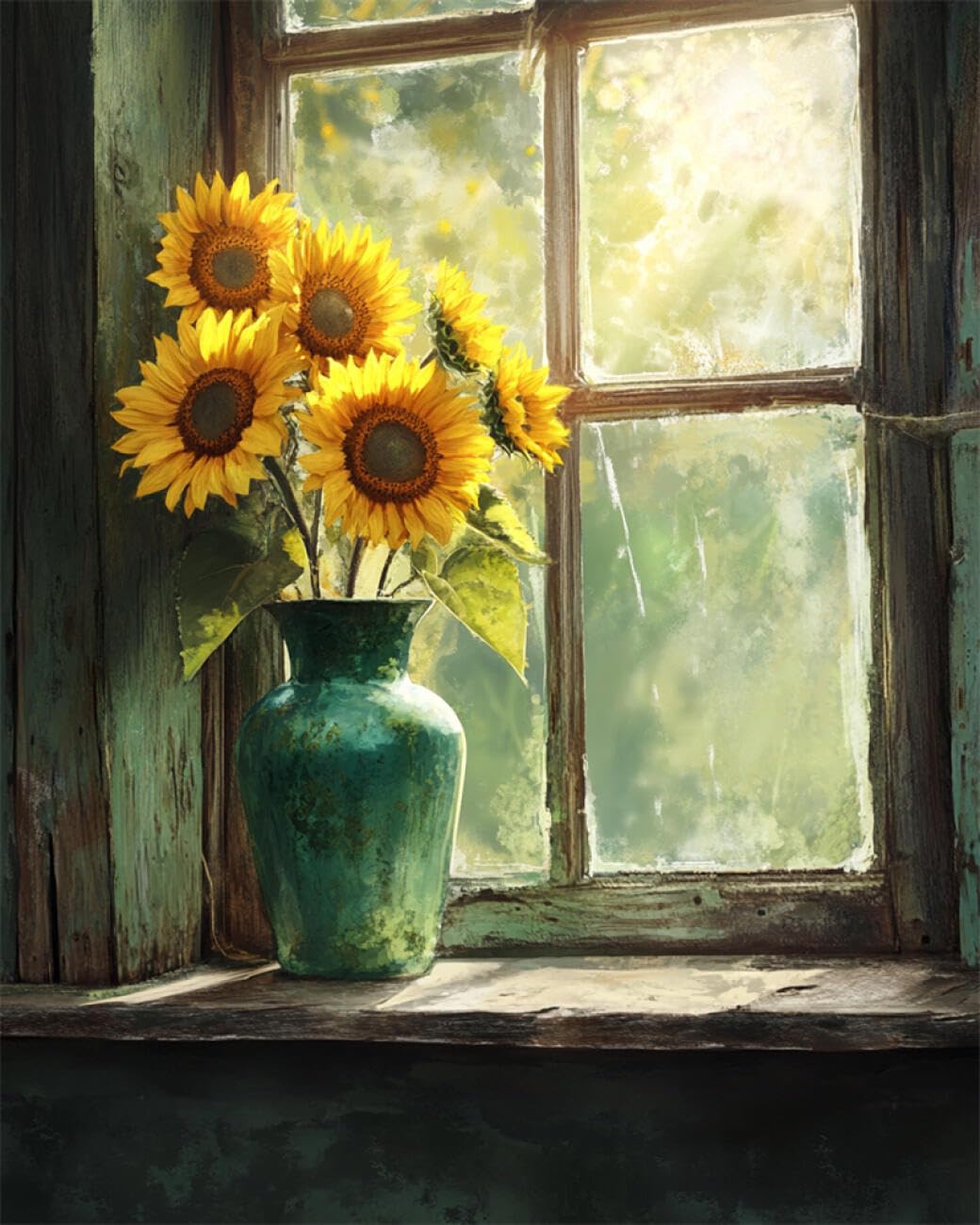 RKFLGEW 14CT Printed Cross Stitch Kits Sunflowers in A Vase Preprinted Fabric Cross Stitch DIY Art Needlecrafts Embroidery Kits for Adults Beginners 40x50cm