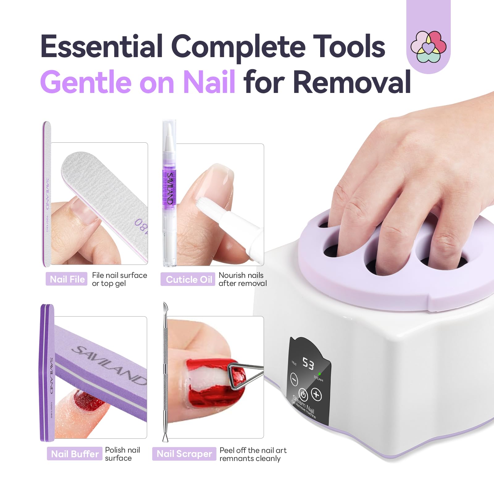 SAVILAND Steam Nail Polish Remover Machine with Nail Soaking Bowl