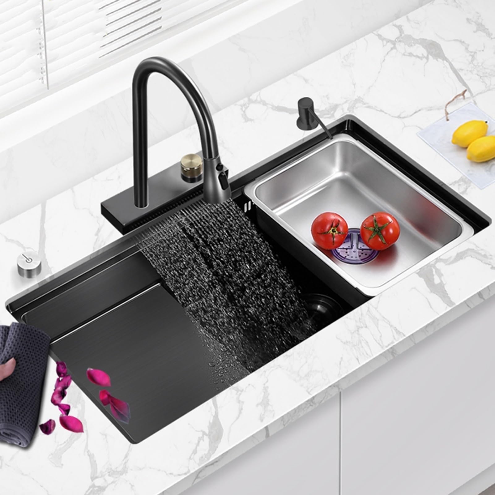 ZQFHSX Kitchen Sink Nano Black Single Ladder Style Washbasin 304 Stainless Steel Sinks (Color : Black, Size 75 * 45cm)