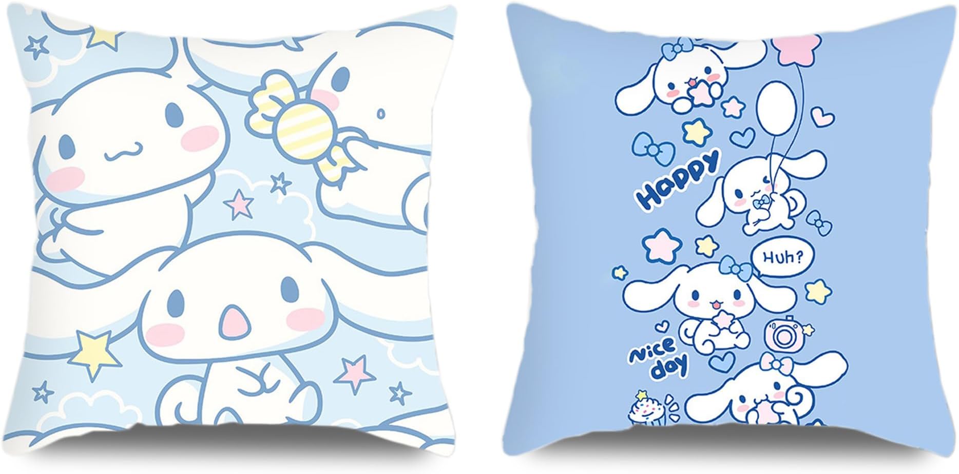 2pcs Cartoon Throw Pillow Cover 18x18 Inch Case Cushion for Couch Sofa Bed Room Cute Kawaii Soft Velvet (Blue)