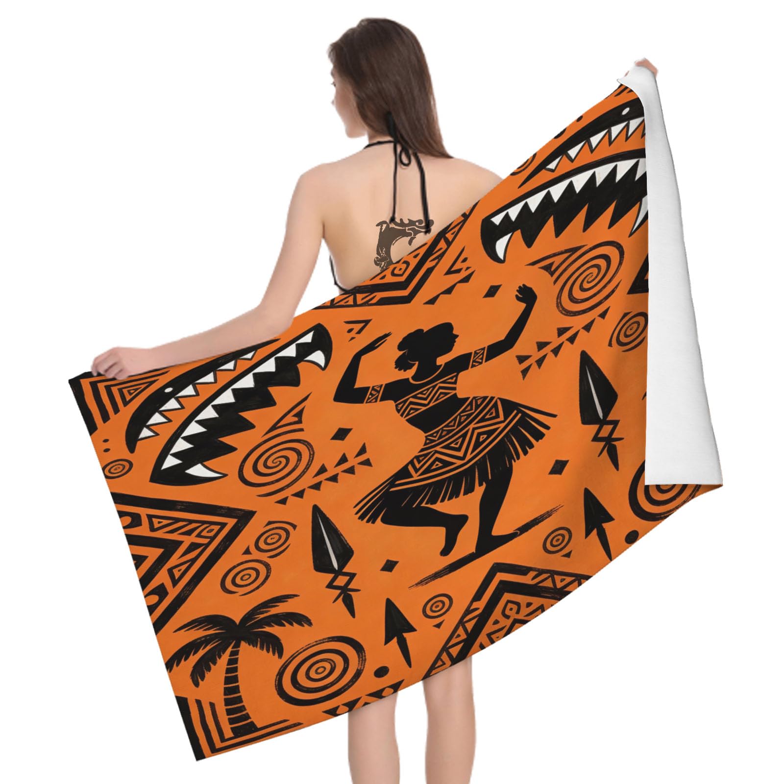 Leichong 3D Tribal Style Beach Towel Large Microfiber Soft Quick Dry for Adults, Palm Trees Bath Towel Lightweight Soft Absorbent for Travel Swimming Pool Sports, 80 x 160 cm