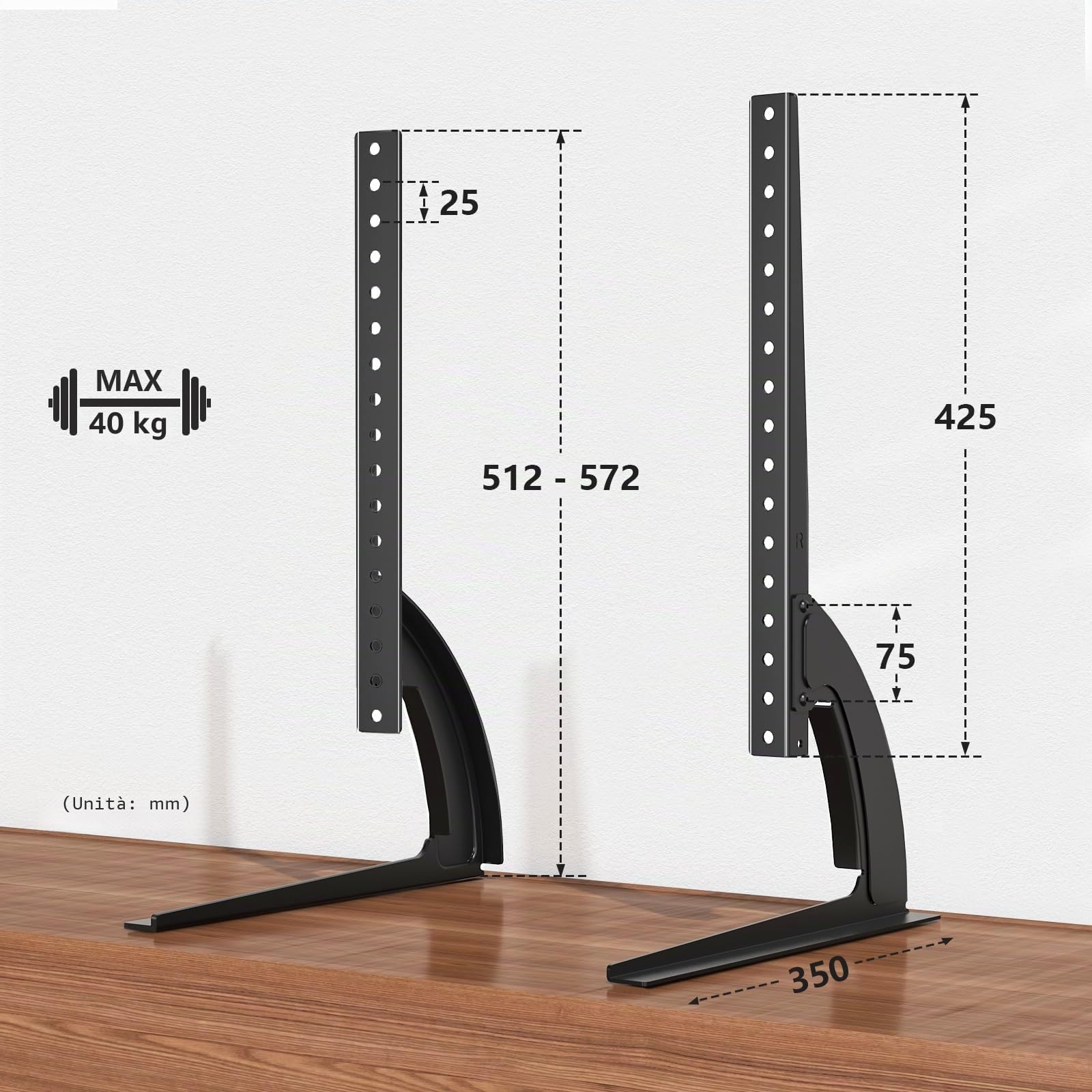 RFIVER Supporto TV Universale da Tavolo Piedistallo TV Regolazione Altezza per Televisori da 32 "- 55" VESA 800 x 400mm Nero UT3002