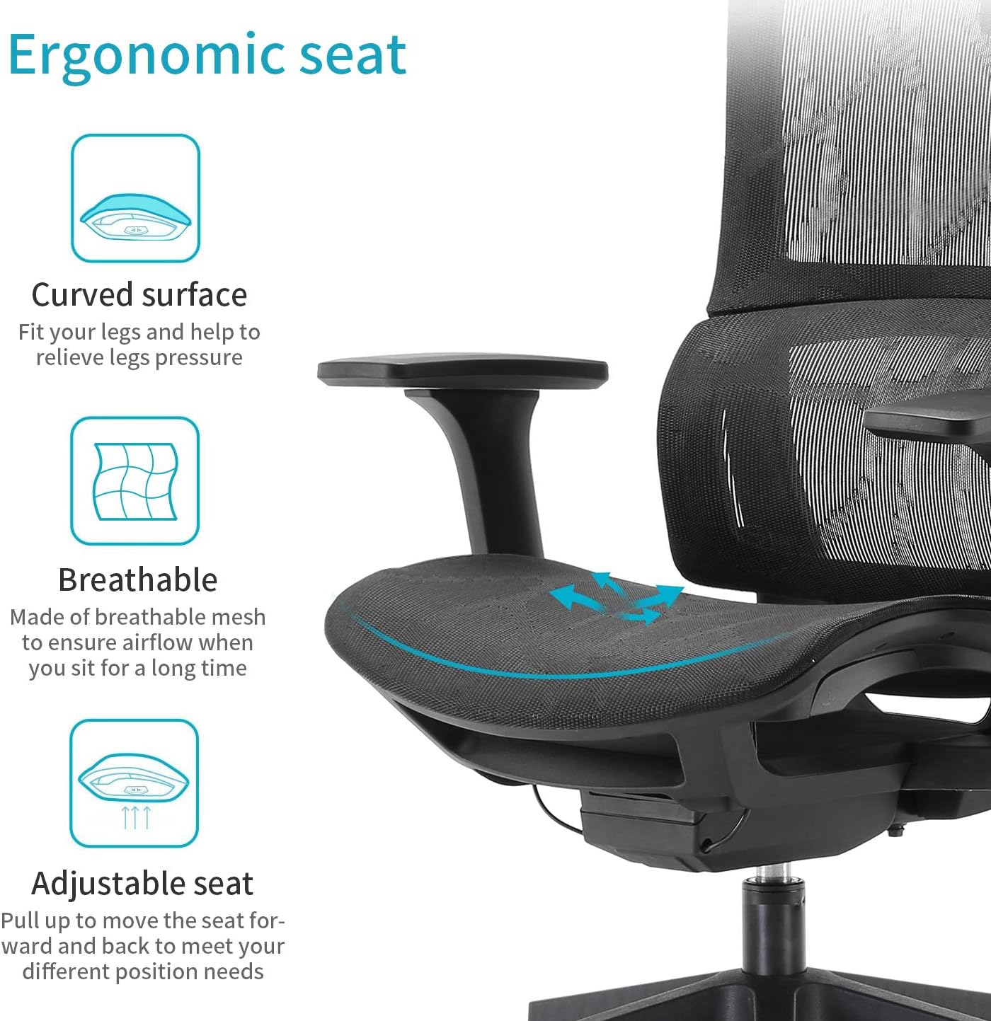 XUER Ergonomic Office Chair - Home Office Desk Chair with Adaptive Lumbar Support, Adjustable 3D Armrest, Headrest and Breathable Backrest, High Back Mesh Computer Task Chair for Work, Study (Black) : Home & Kitchen