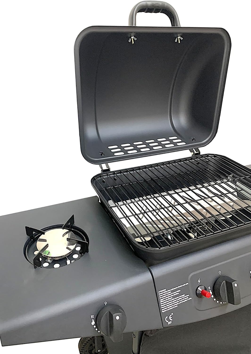 Barbecue a Gas con 2 Fuochi, Piano Laterale e Fornello, Griglia in Acciaio, a Pietra Lavica e Ruote per Trasporto Ideale per Giardino e Terrazzo