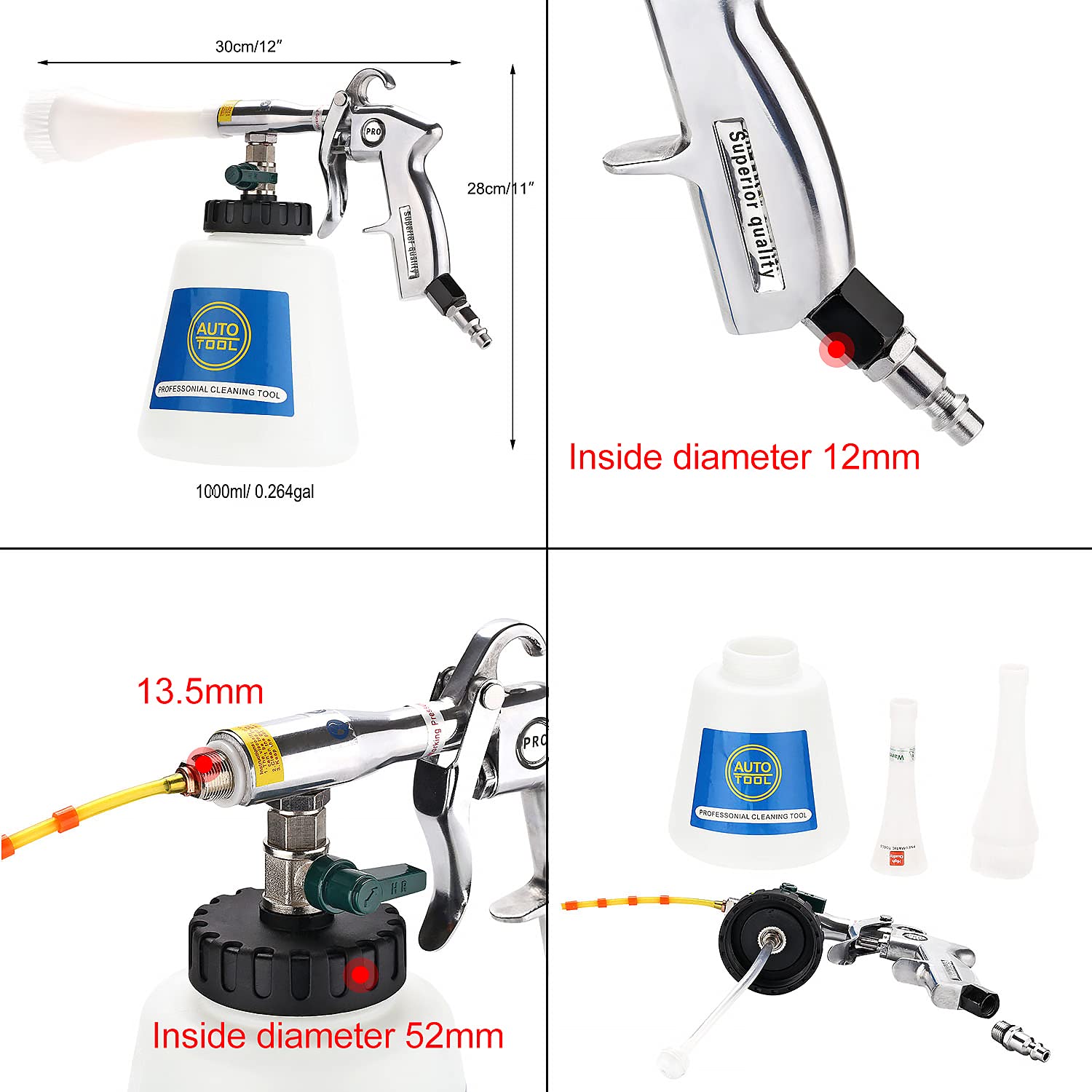 EXLECO Voiture Pistolet de Nettoyage Intérieur Nettoyant Kit de Lavage 6~9,2 Bar Air Comprimé Pistolet de Pulvérisation Entretien Intérieur pour Auto Entretien Voiture avec Brosse Nettoyage Voiture