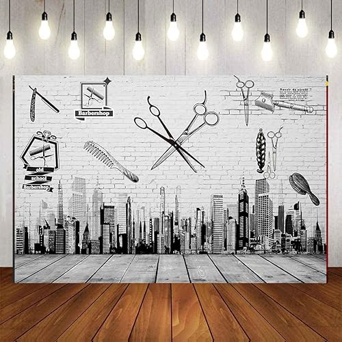 PHMOJEN Telón de fondo de peluquería, peine de corte de pelo de vinilo de 9 x 6 pies, rascacielos estilo ciudad, telón de fondo para fotos, salón de disponible en Yaxa Colombia
