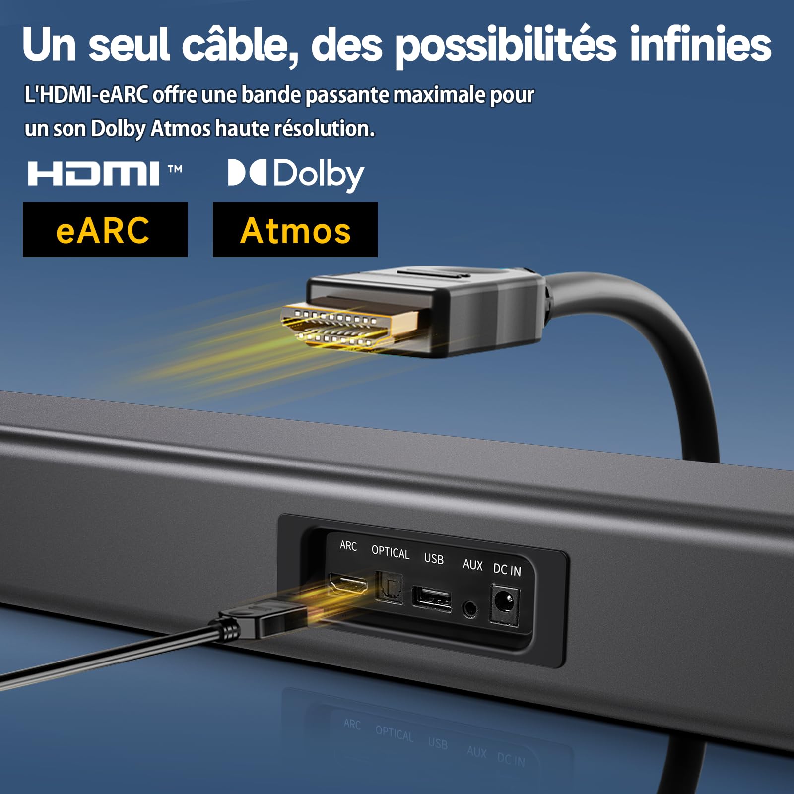 JYX Barre de Son TV 200W Puissance Crête, Soundbar 3.1 Canaux Home Cinéma avec Tweeter + Woofer 4 Pouces, Son Surround et Dialogues Clairs, Bluetooth 5.4, HDMI Arc/Optique/AUX, pour TV, PC