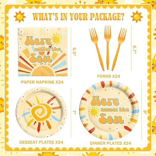 Miniatura 2 de Here Comes the Son - Juego de vajilla de decoración para baby shower con platos, servilletas, tenedores, suministros de fiesta de baby shower,