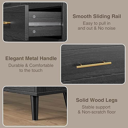 Miniatura 5 de Aiho Cómoda de 5 cajones para dormitorio, cómoda alta con asas de metal, organizador de almacenamiento de madera, cómoda de guardería, para sala de