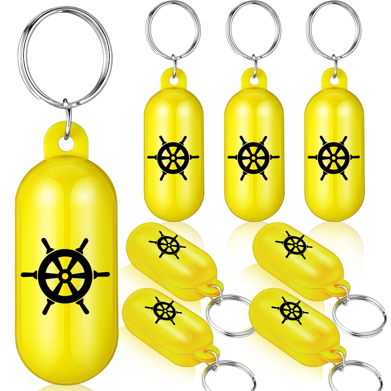 Soulchen 5 Pcs Boat Floating Keychains 2.56'' x 0.98'' Yellow Buoy Float Key Pendant Oval Shape Plastic Boat Key Ring for Boating Sailing Surfing Fishing Outdoor Water Sport Accessory