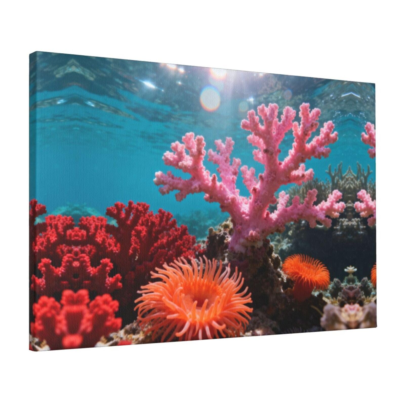 CNTDBU Coral Reef Pink Canvas Wall Art 16x24 Inch-Large Modern Painting Print for Living Room, Framed Ready to Hang Artwork for Bedroom