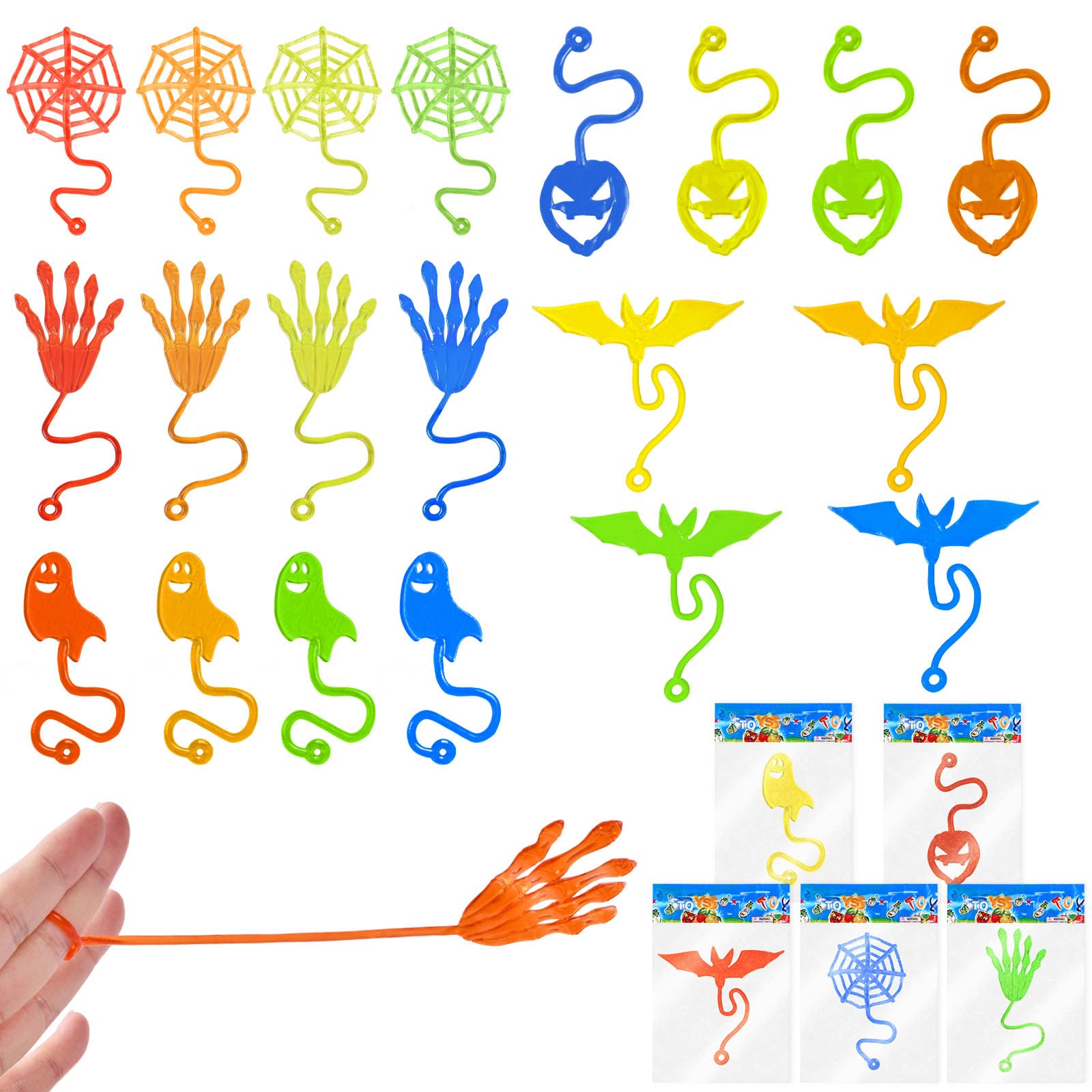 Ainiv 30Pcs Novelty Sticky Stretchy Toys Set, Halloween Theme Novelty Toys for Kids, Stretchy Sticky Wall Climbers Window Crawler Toys Party Bag Fillers for Party Favor Home Kids Gift (F5-3557133)