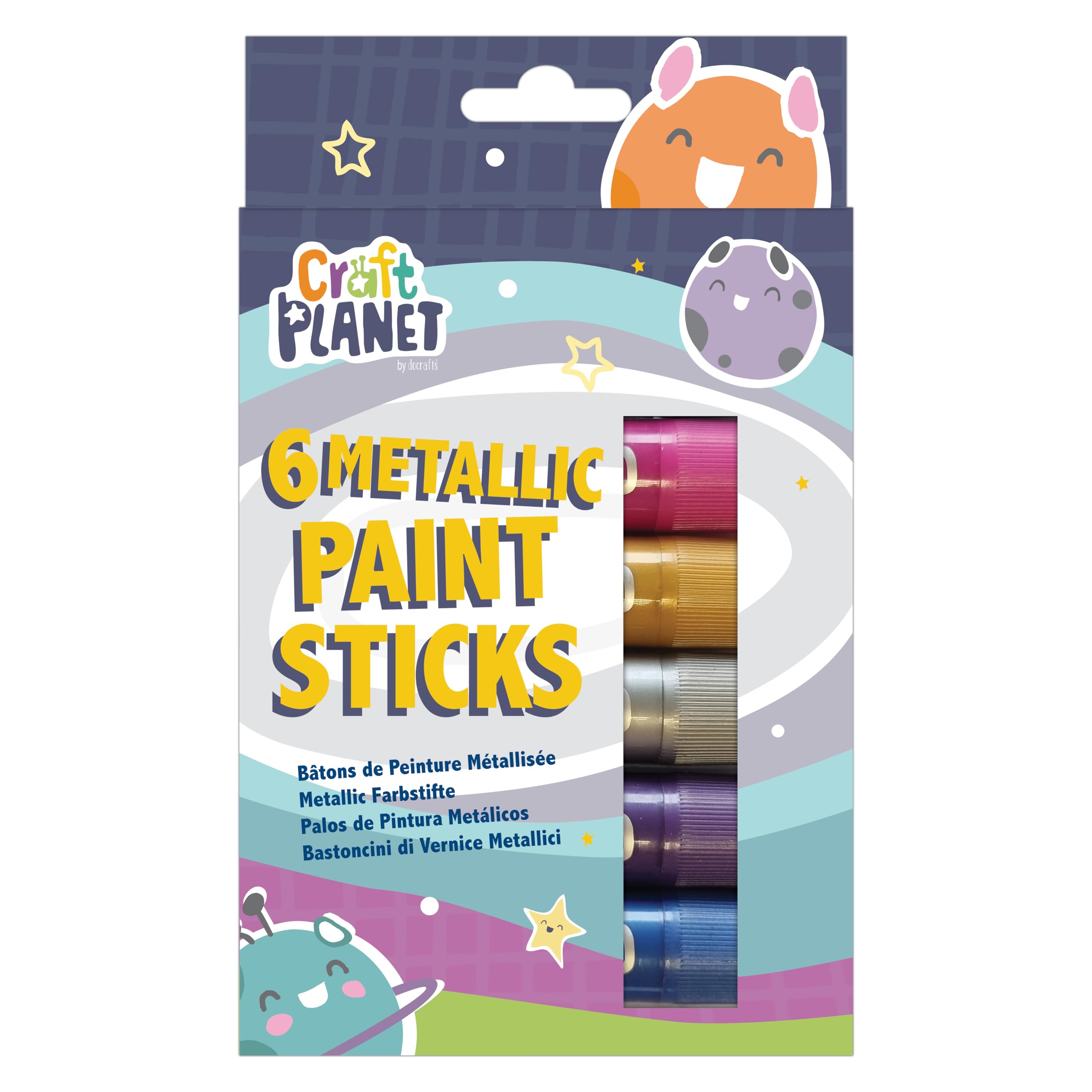 Craft Planet Metallic Paint Pens - 6 Kids Washable Paint Sticks - Assorted Metallic Colours - Perfect for Kids, Toddlers, Baby - Finger Painting, Poster Art, Handprints, Crafts & Window Art