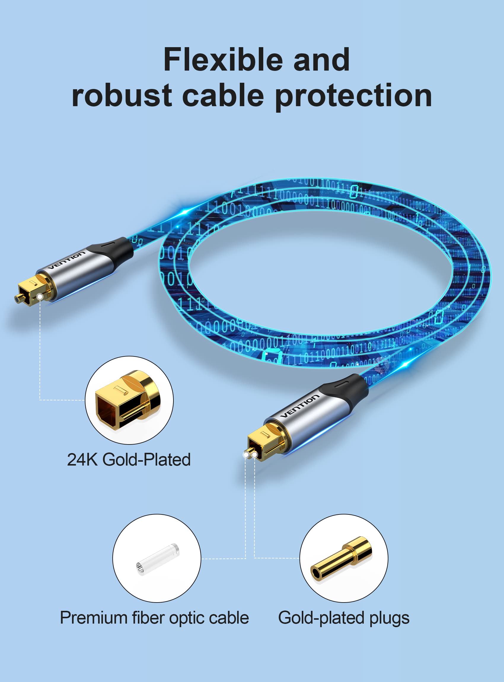 VENTION Câble Optique Audio Toslink 2m Nylon Tressé 24K Plaqué Or