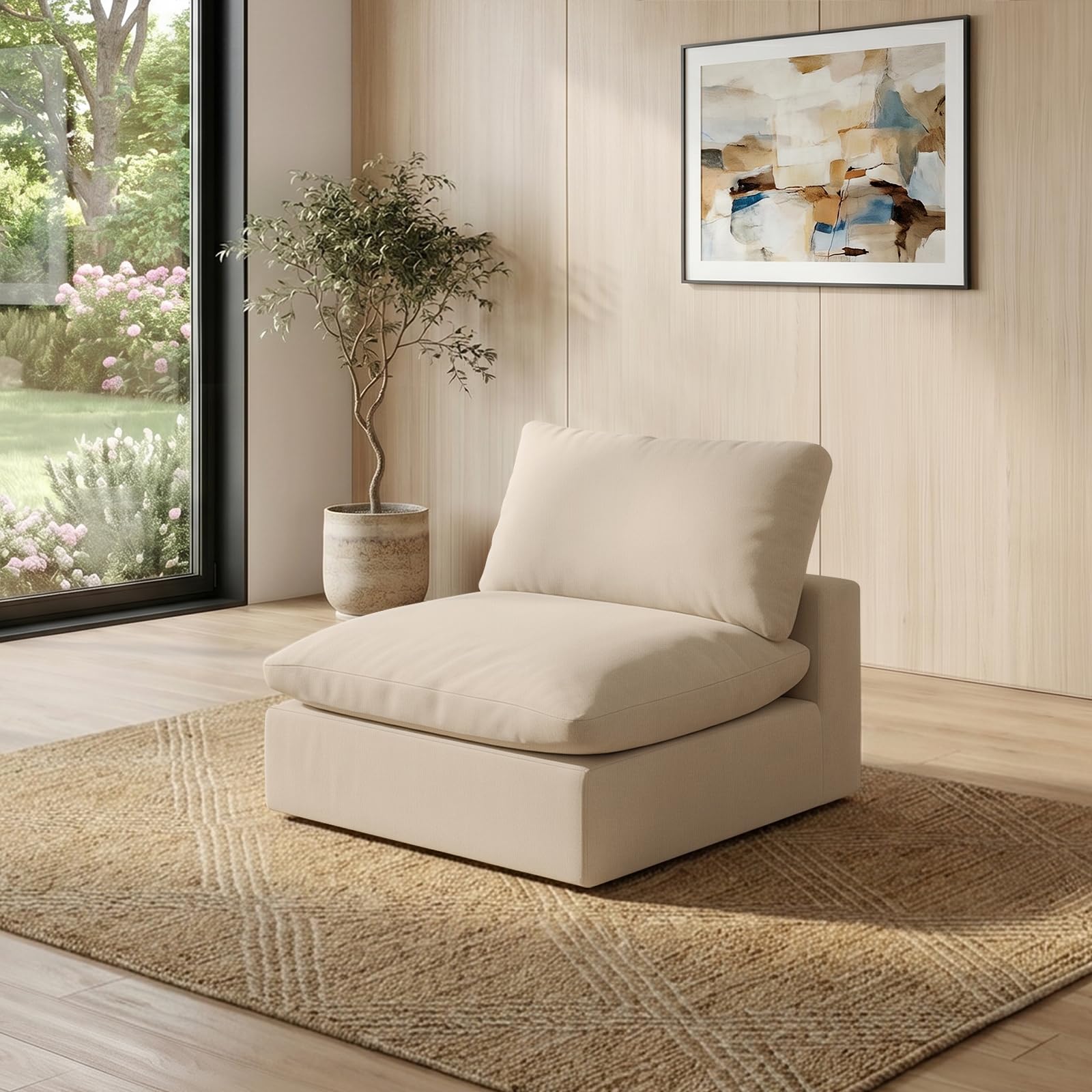 Modular Sectional Sofa,Extra Comfty Deep-Seat-Filled Couch,Khaki Modern Couches for Living Room,Apartment,Office,Small Space