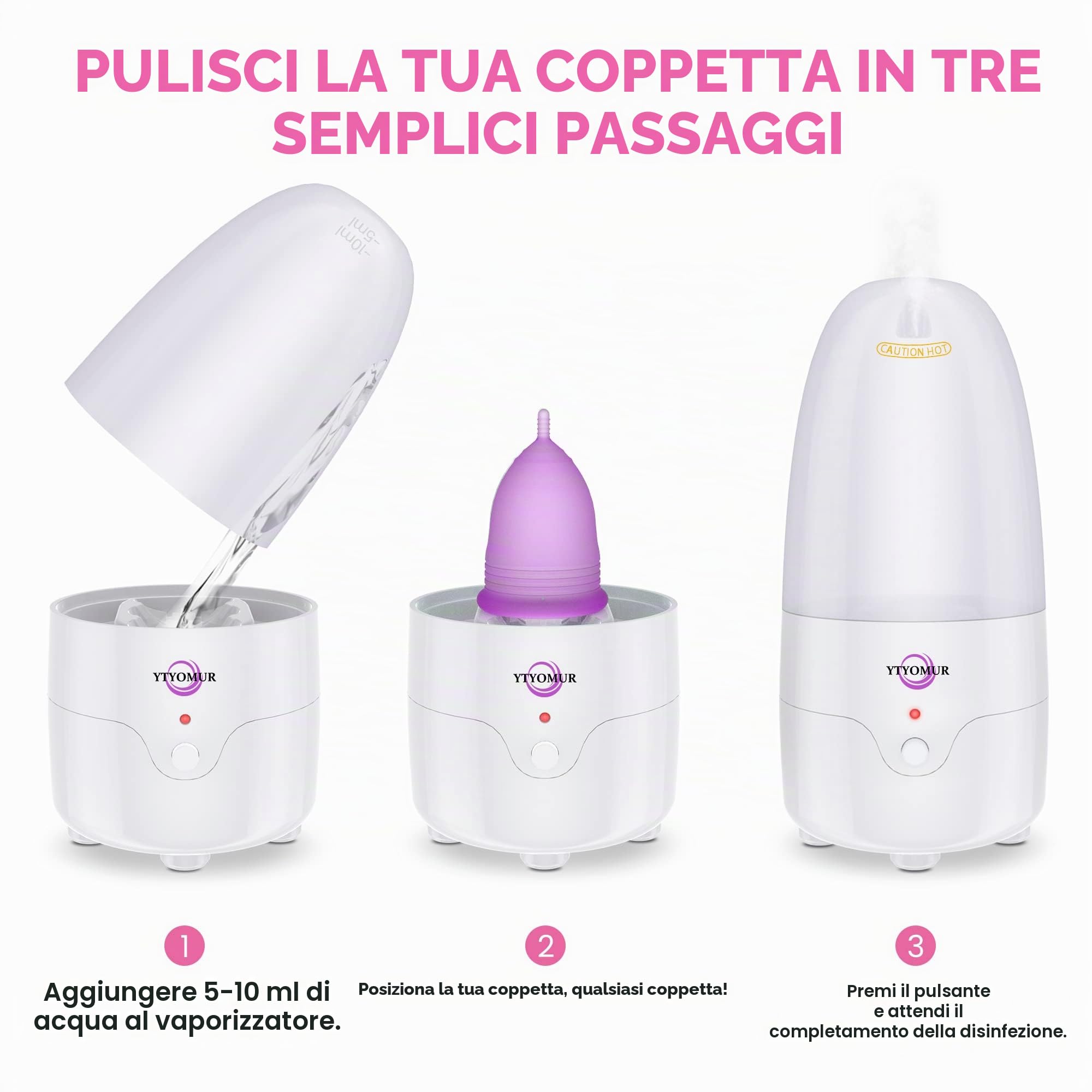 YTYOMUR Sterilizzatore a Vapore per Coppette Mestruali con 2 Coppette Mestruali Riutilizzabili, Kit di Lavaggio per Detergente per Coppe Mestruali