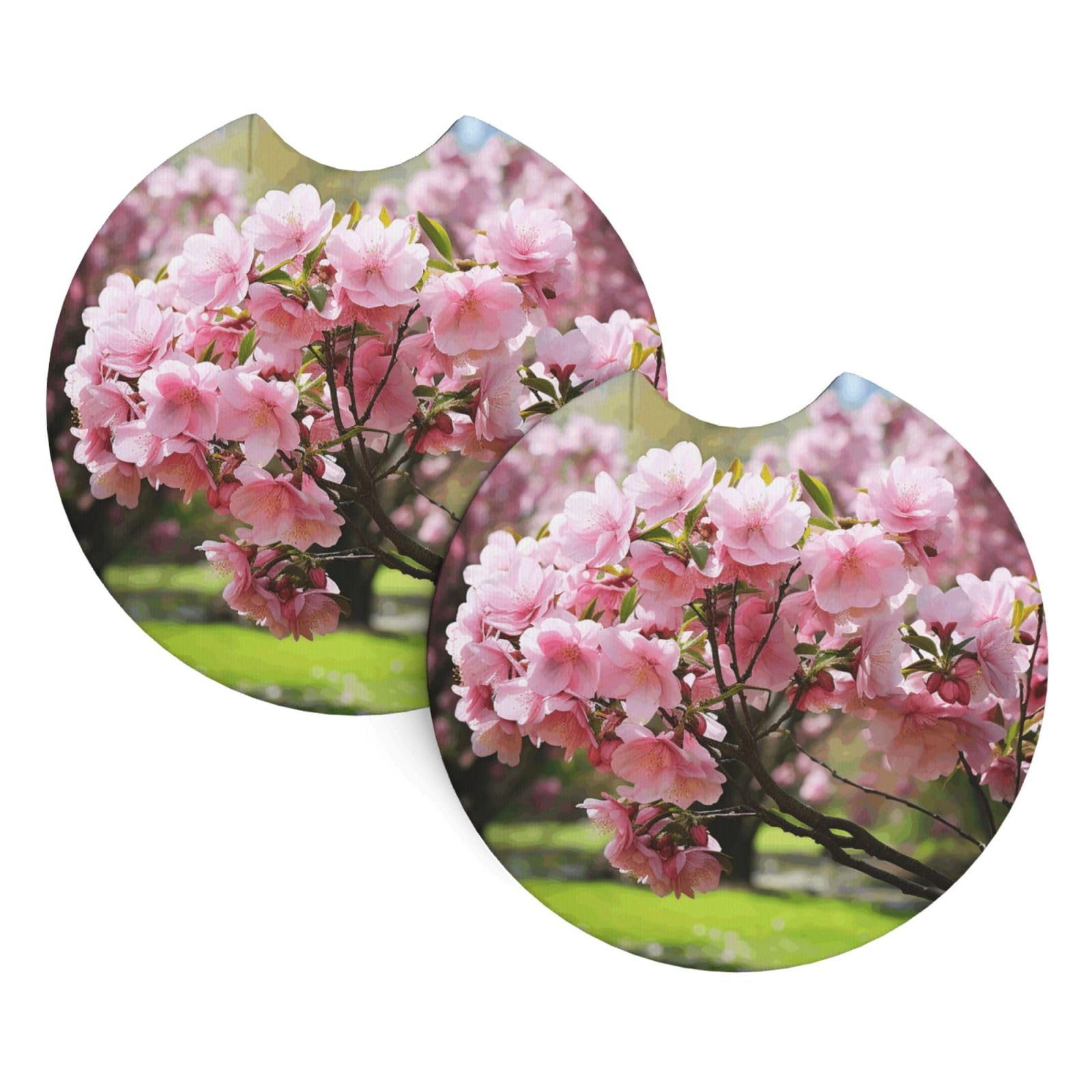 2 Pack Car Coaster for Cup Holders Pink Flowers on The Tree Car Cup Coaster 2.7" Neoprene Non-Slip Automotive Cup Mat Universal Auto Car Interior Accessories for Women Men Cup Pad