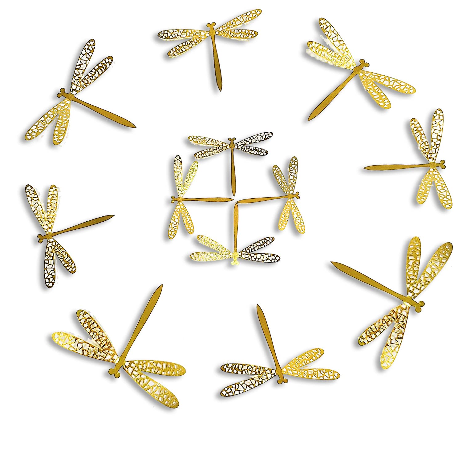 Pack of 60 3D Dragonfly Wall Stickers, Metal Dragonfly Wall Stickers, Removable Metallic Wall Decoration for Home/Window/Bedroom/Living Room/Birthday Party Decoration (Gold Dragonfly)