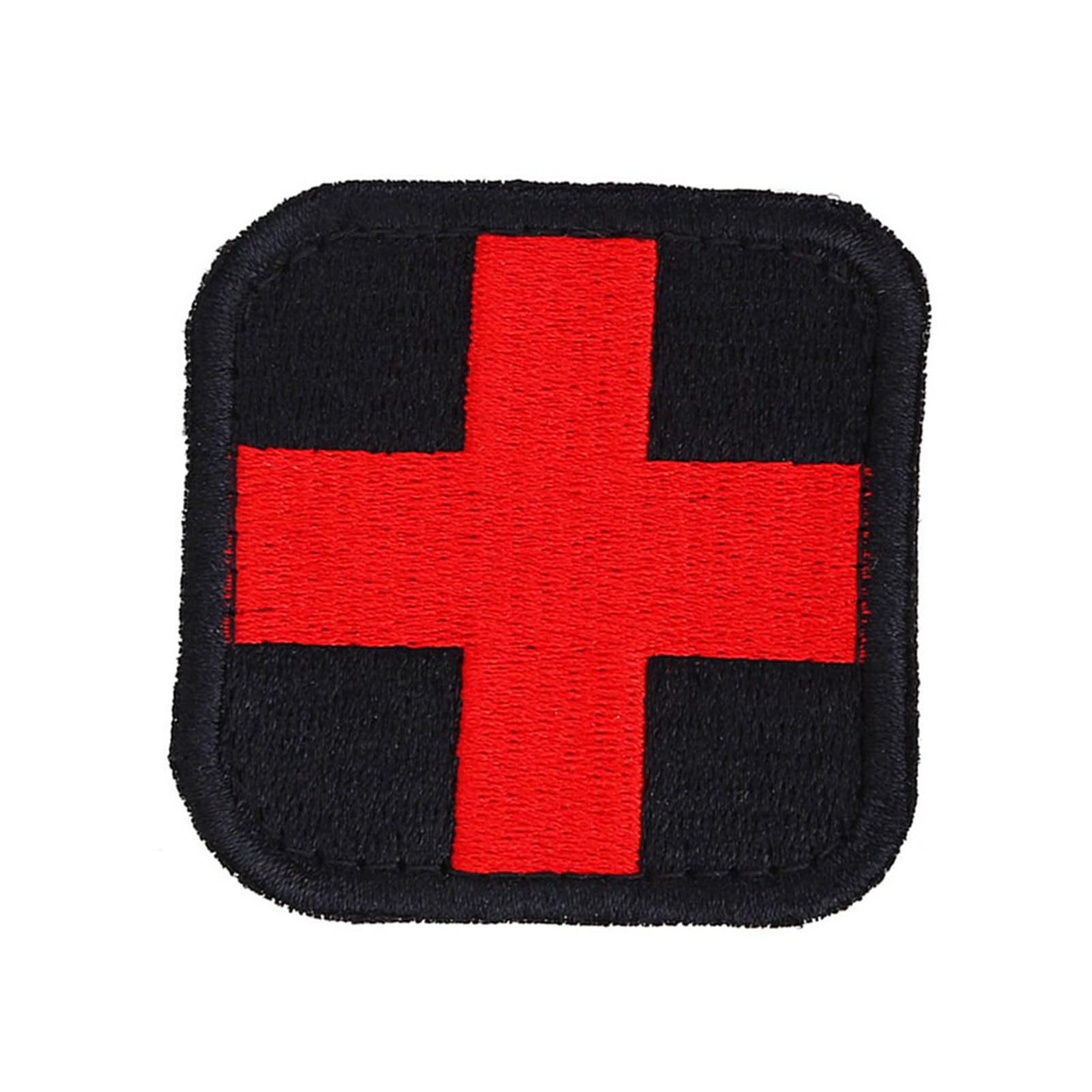 Taktyczna Naszywka Medyczna z Czerwonym Krzyżem, do Apteczki IFAK, Ratownictwa, Zestawu Ratunkowego, Czarna, 5x5 cm, 1 Sztuka