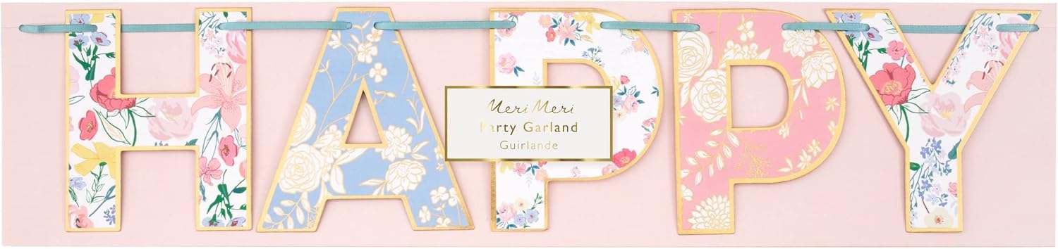 Meri Meri English Garden Birthday Banner (Pack of 1), 6' Party Banner Including Excess Cord, Meri Meri Garland Birthday Party Decorations, Reusable - Image 4