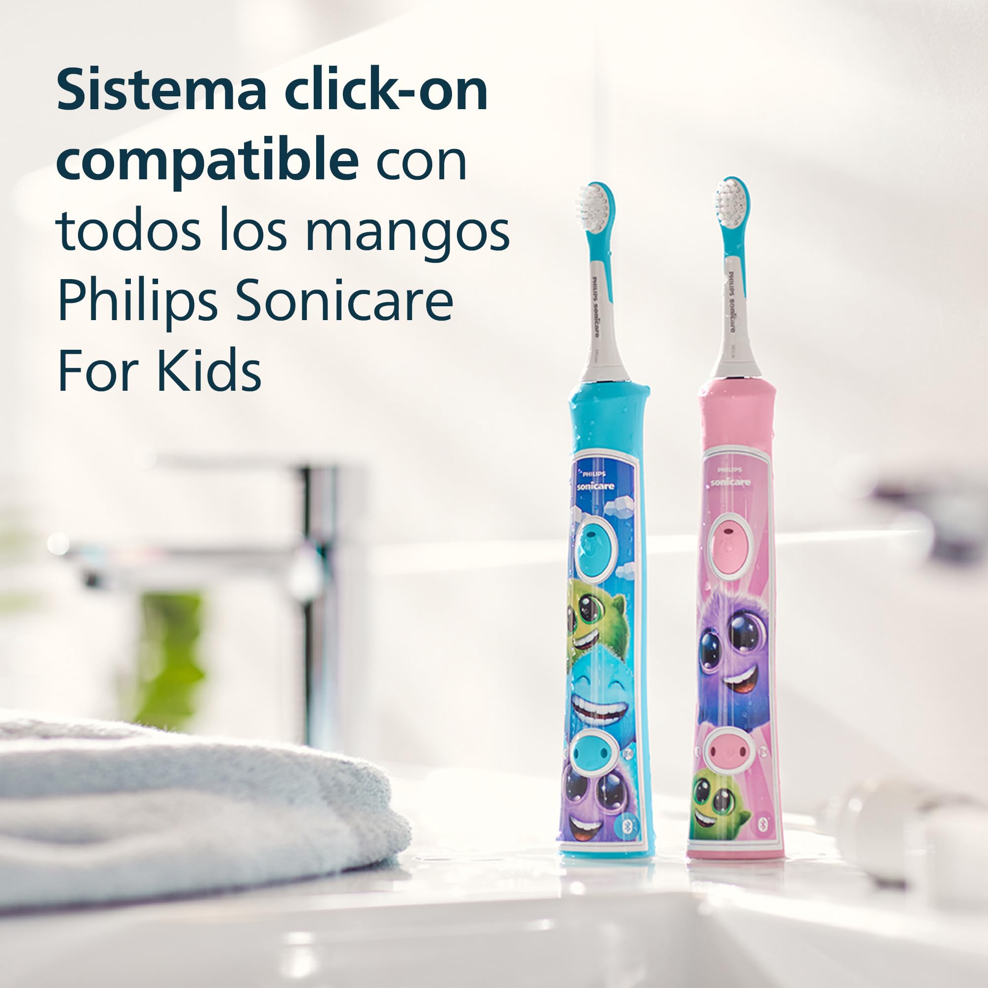 Philips Sonicare For Kids, cabezales de cepillo dental de repuesto originales para niños a partir de 3 años, paquete de 4, HX6034/90