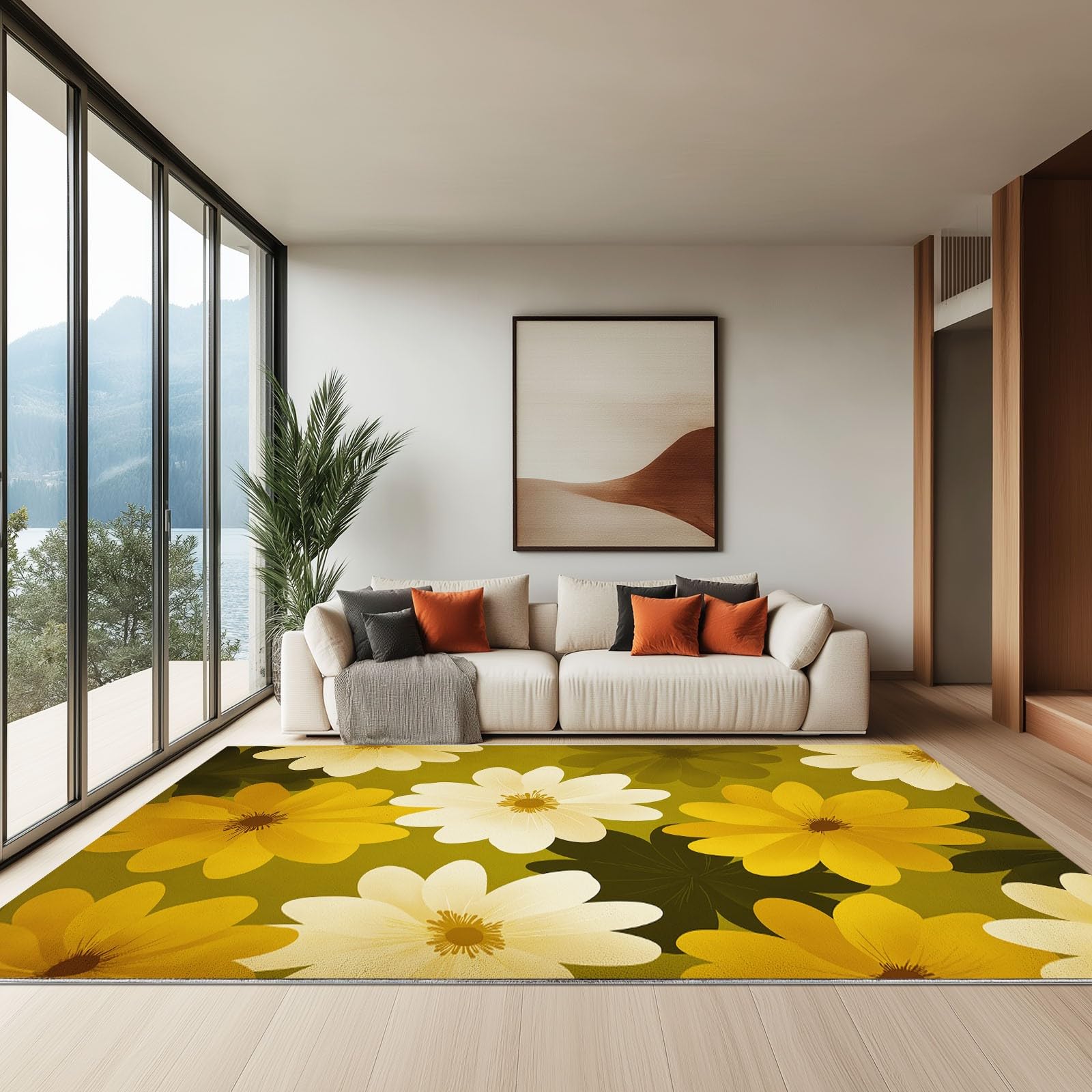 Générique Dywan do salonu 180 x 240 cm styl retro miękki antypoślizgowy dywan do sypialni, biegacz zmywalny wiejskie kwiaty rośliny, mata podłogowa do biura, łazienki, jadalni, pokoju zabaw