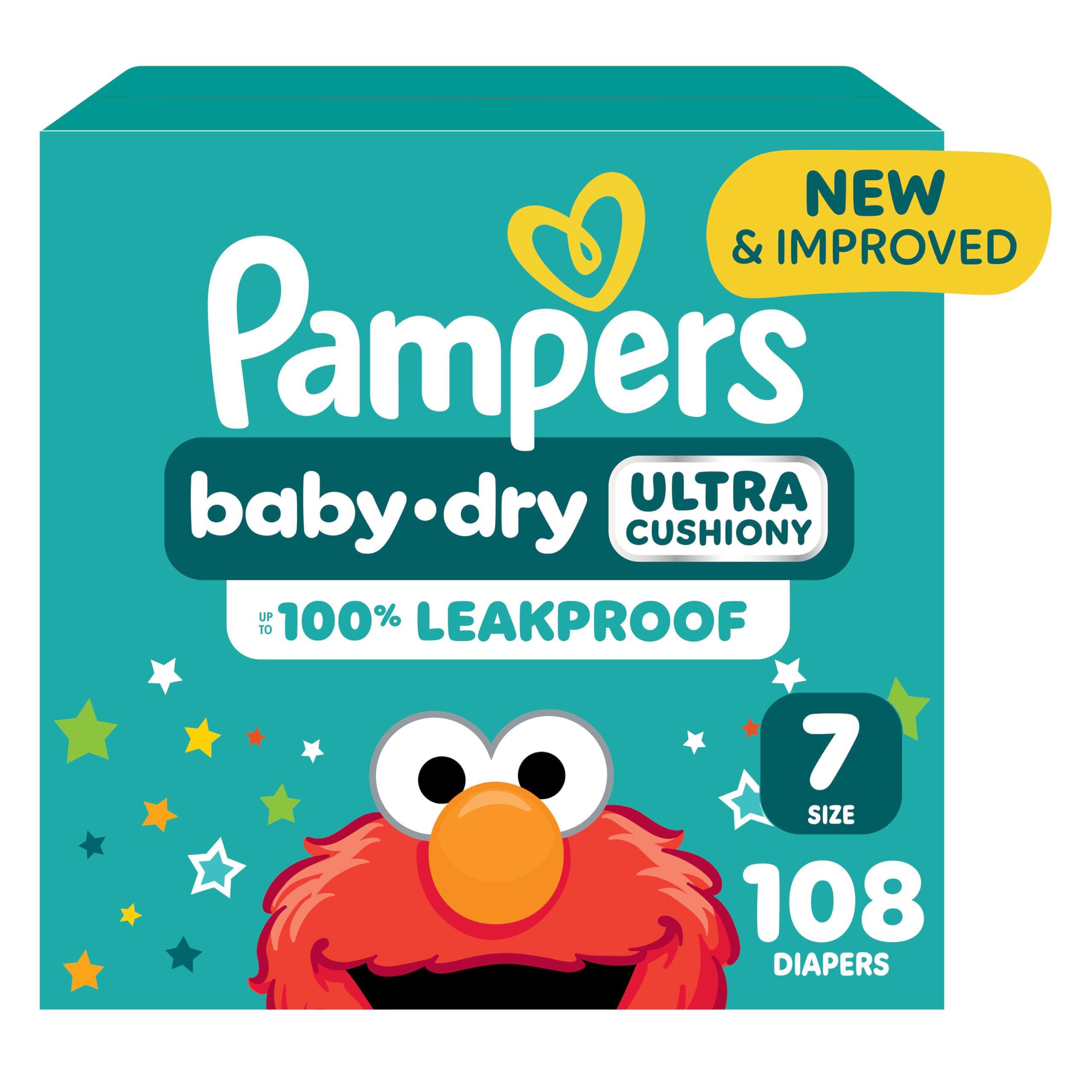 Pampers Diapers - Baby Dry - Size 7, 108 Count, Absorbent Disposable Infant Diaper (Packaging May Vary)