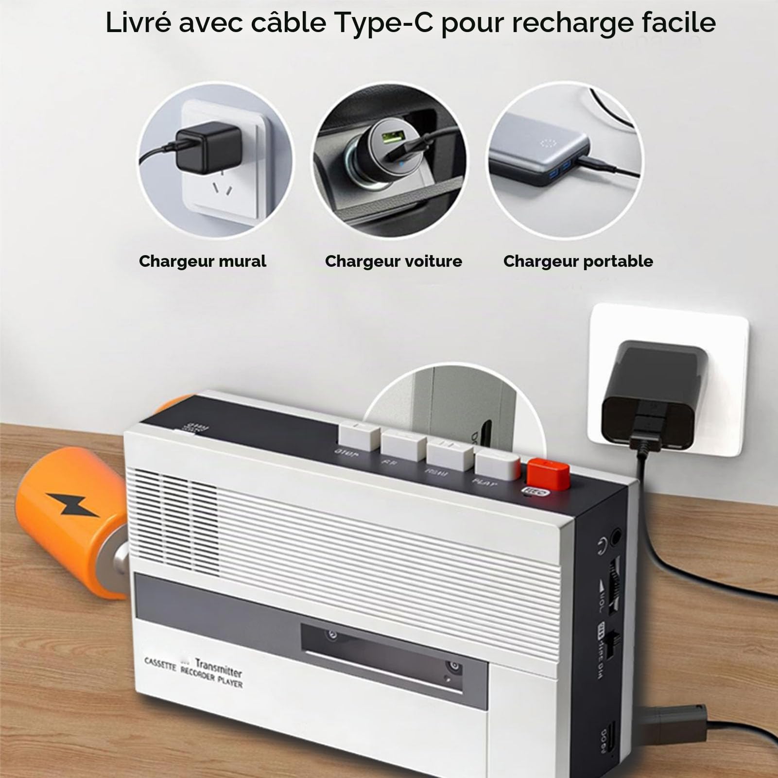 Sxhlseller Lecteur de Cassettes, Enregistreur de Cassettes Bluetooth Portable avec Haut-Parleur intégré et Prise Casque pour la Conversion Audio Numérique et L'enregistrement sur Bande