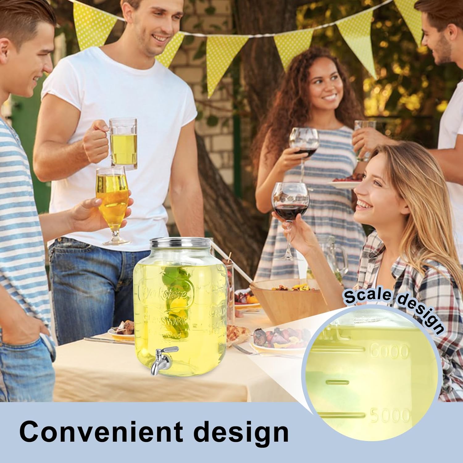 2 Gallon Glass Drink Dispensers For Parties,Beverage Dispensers With Stand And 100% Leakproof Stainless Steel Spigot.Glass Water Jug Dispenser,Lemonade Dispenser,Mason Jar. - Image 5