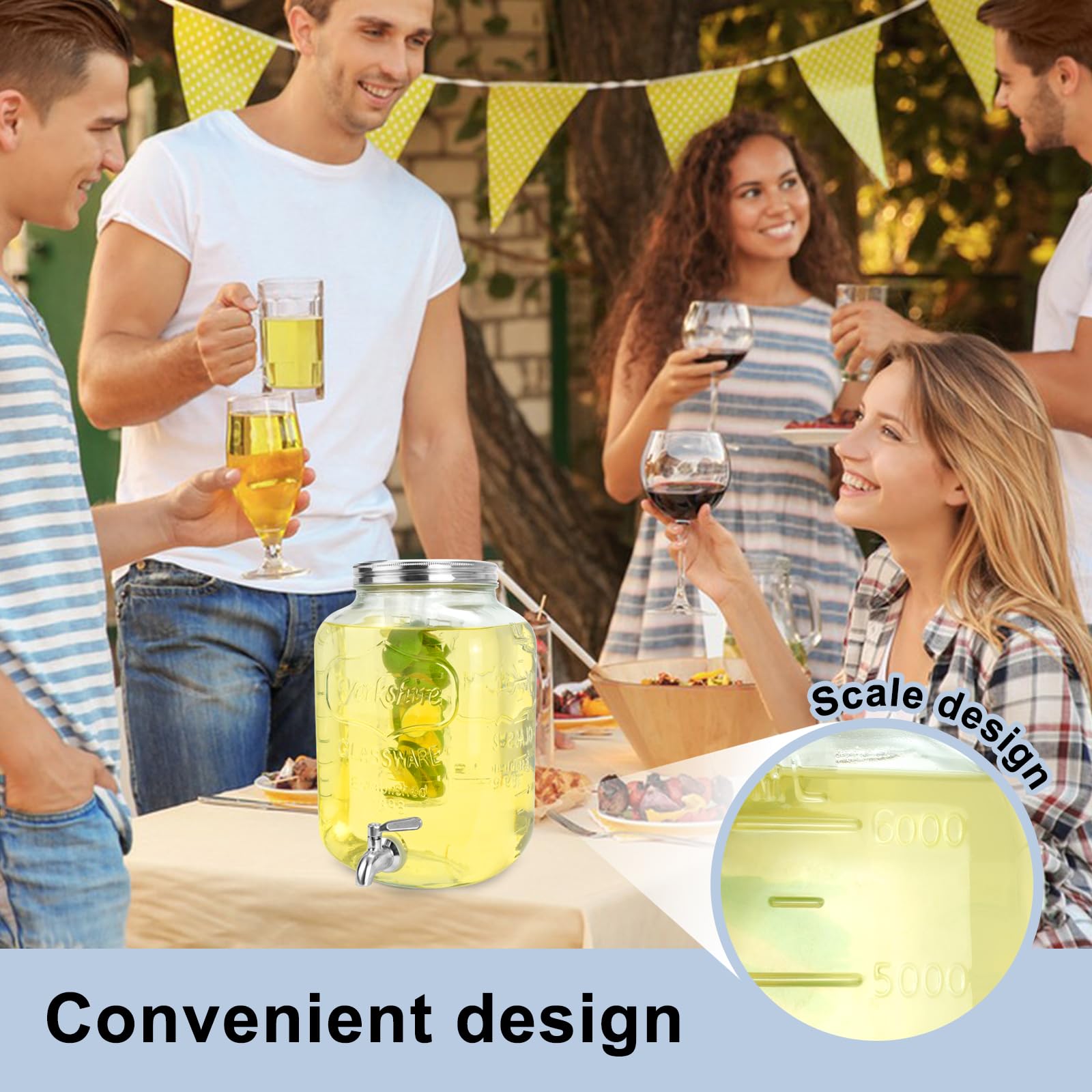 Dispensadores de bebidas de vidrio de 2 galones para fiestas, dispensadores de bebidas con soporte y espiga de acero inoxidable 100% a prueba de fugas. Dispensador de jarra de agua de vidrio,