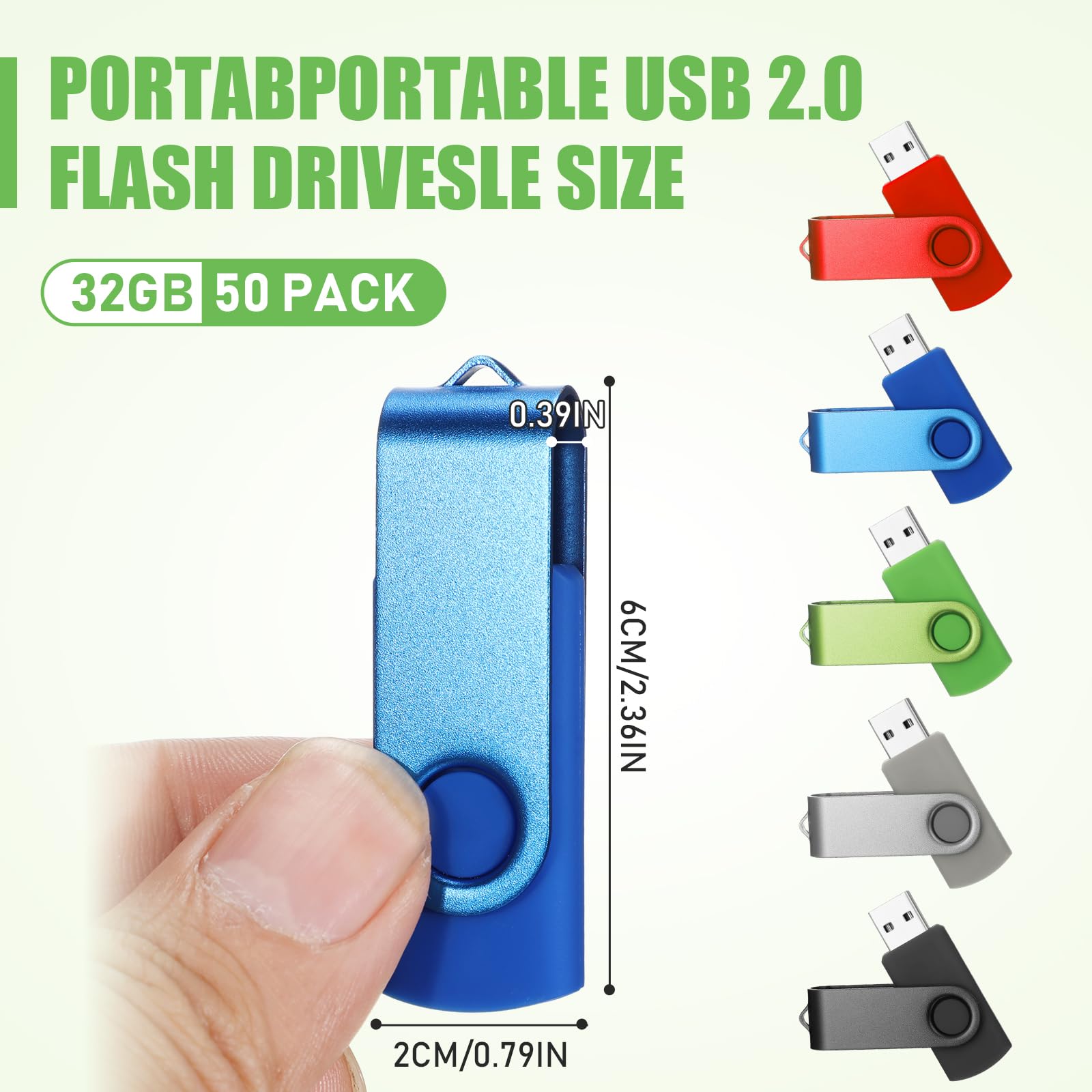 Copkim Confezione da 50 chiavette USB 2.0 da 32 GB, portatili, girevoli con luce LED, per ufficio, scuola, archiviazione dati, backup