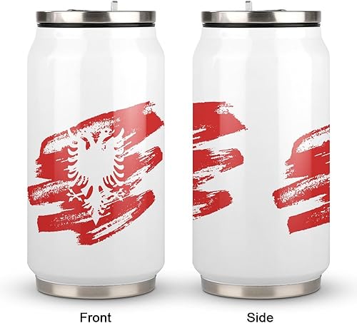 Miniatura 7 de Vinage - Taza de café con diseño de bandera albanesa con tapa y pajita, con aislamiento de acero inoxidable, taza de café para bebidas frías y