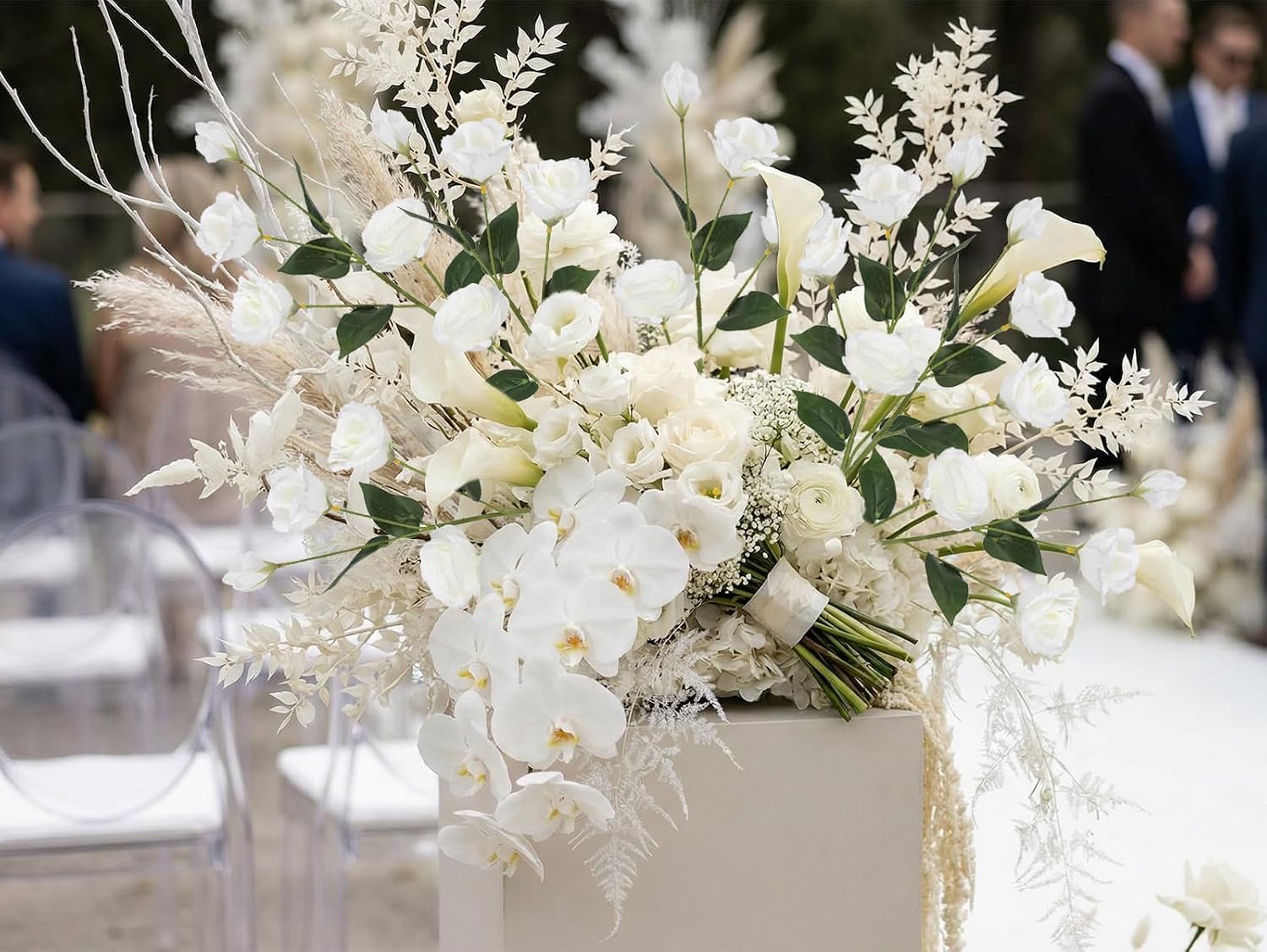 6PCS White Eustoma Lisianthus Artificial Flowers Faux Silk Flowers 26.8" Fake White Flowers for DIY Wedding Bouquet Centerpiece Table Home Party Decor(White)