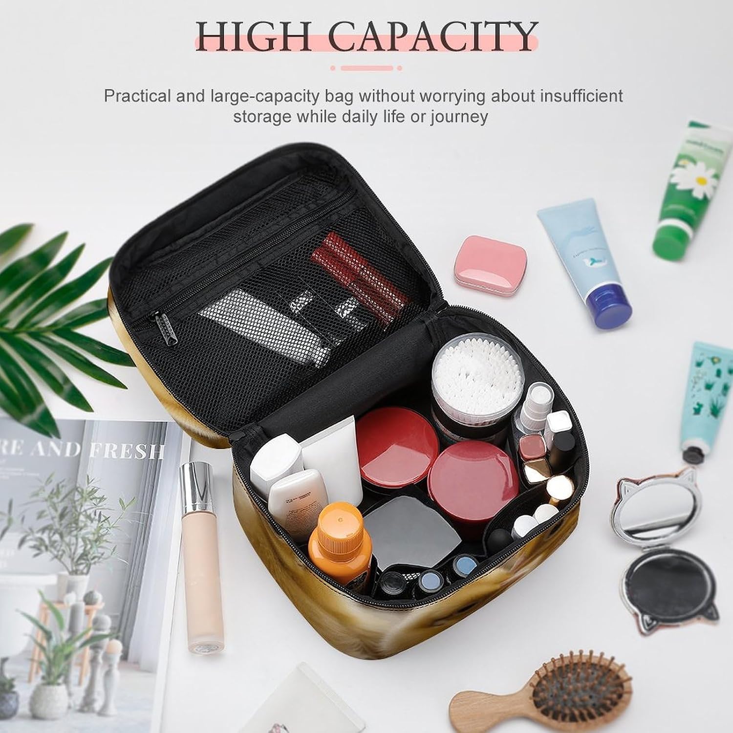 Travel Makeup Bag Portable Large Cosmetic Bag with Handle And Compartment image 4