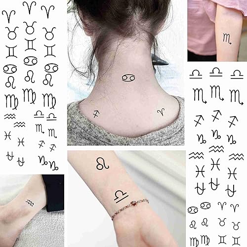 8 hojas de tatuaje temporal para hombres y mujeres adultos Escorpio Zodiac Party Favors Constelaciones Cuerpo Cara Manga Libra Tatuajes falsos