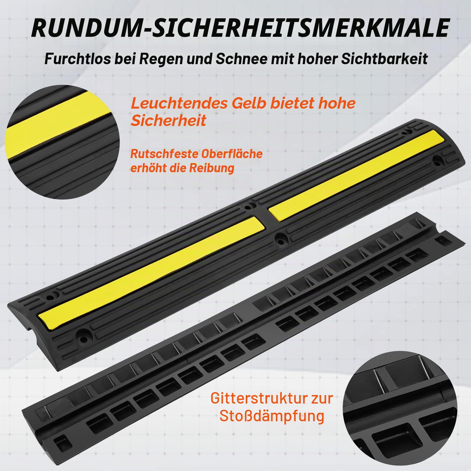 VEVOR 4X 1-Kanal Schlauchbrücke 100x15x3,1cm Kabelbrücke Gummi Überfahrschutz Kabel Kanalgröße 3x2cm Max. Tragfähigkeit 8164kg pro Achse Schwellenrampe Ideal für Wohngebiete Private Garagen Gärten