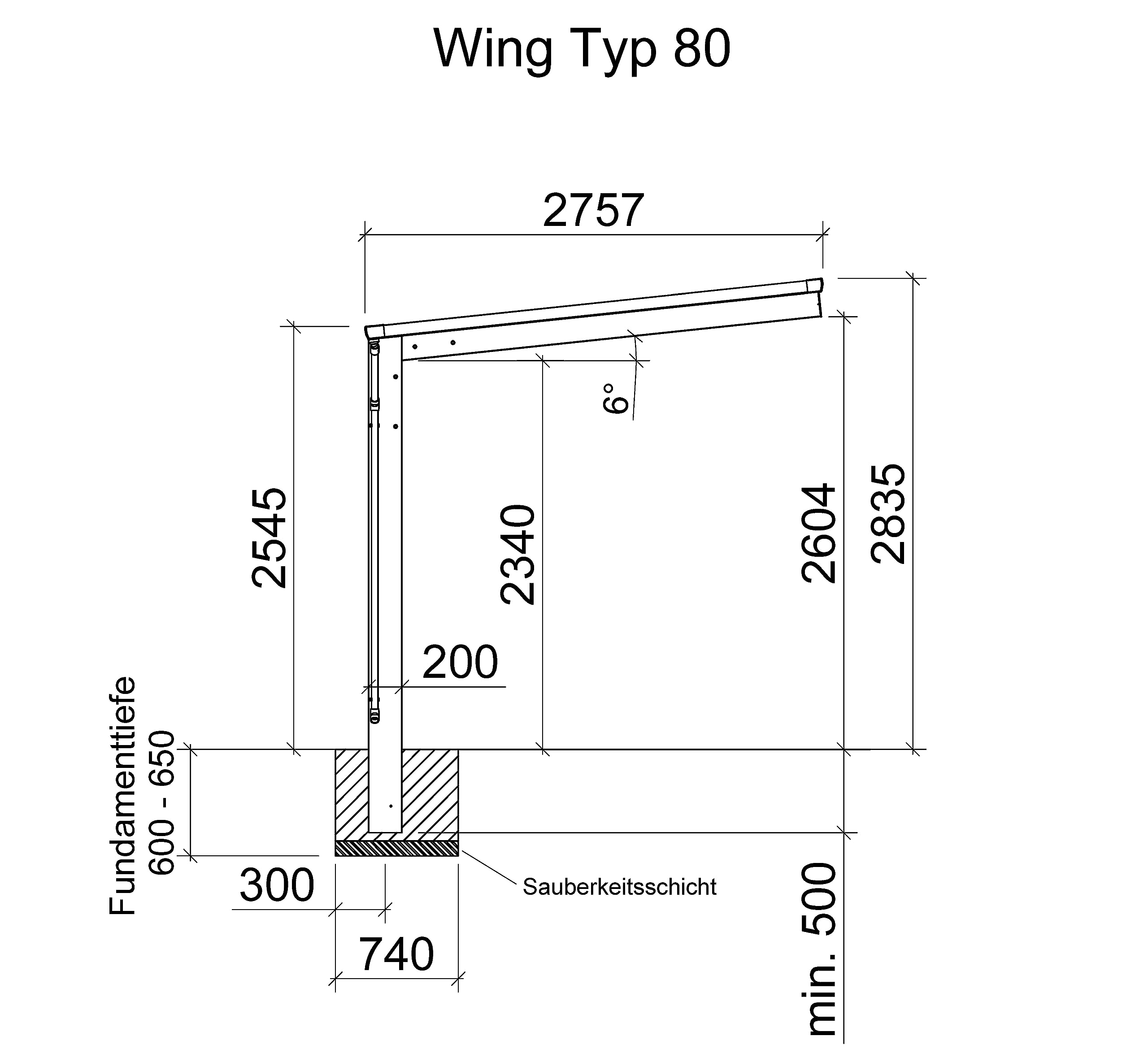 XIMAX Wing Carport Anthrazit, 531 x 275 x 283 cm, Komplettbausatz