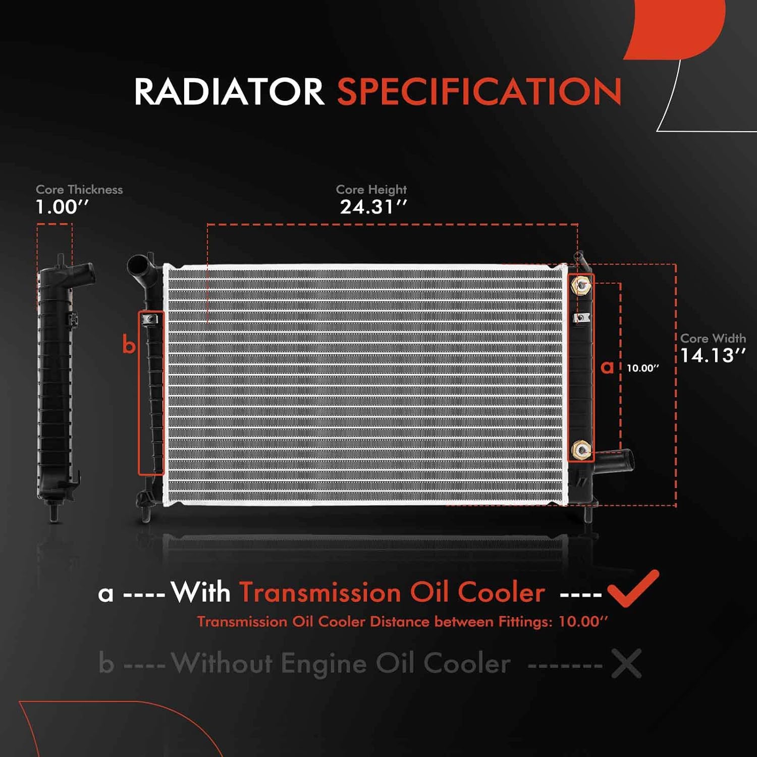 A-Premium Engine Coolant Radiator with Transmission Oil Cooler Compatible with Saab 9-5 1999 2000 2001 L4 2.3L, Automatic Trans. Replace# 5329354