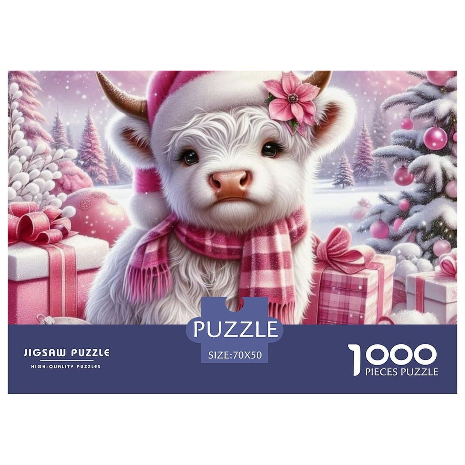 Christmas Calf Puzzles for Adults Gifts 1000 Pc - Highland Cow Winter Christmas Jigsaw Puzzle Fun Present & Activity for Home Wall Decor70x50cm/1000pcs