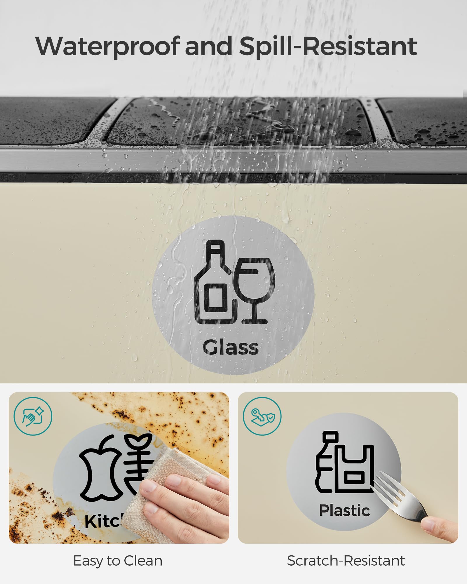 SONGMICS Bin Stickers, 6 Recycling Stickers for Bins 6 Bin Labels, Recycle, Trash, Kitchen, Plastic, Glass, and Paper - Image 4