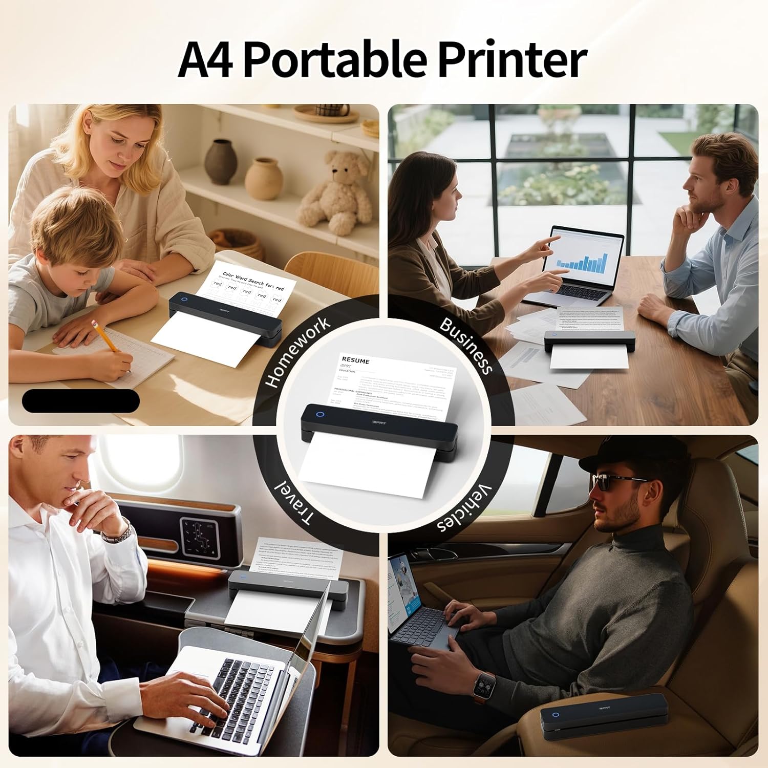 iDPRT Portable Printer Wireless for Travel, Inkless Bluetooth Thermal Printers for Home,Office,Vehicles,Supports 8.5" x 11" US Letter&A4 A5 Size,Compatible with Android and iOS Phones&PC