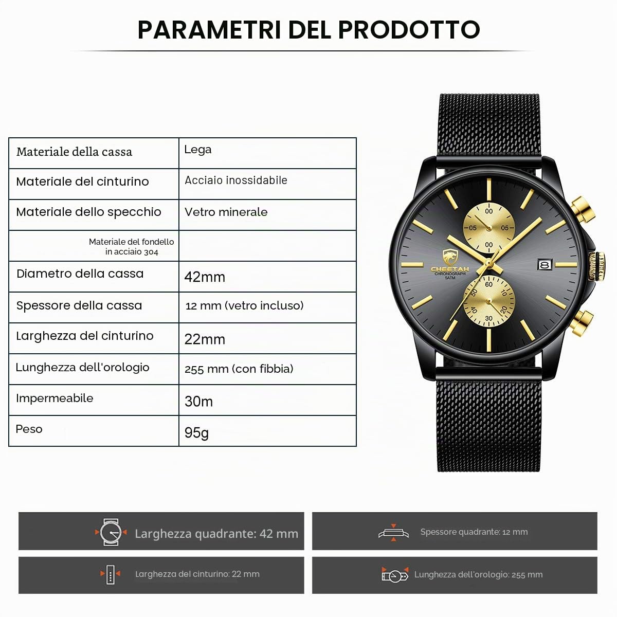 GOLDEN HOUR Orologi da polso da uomo, alla moda, sportivi, analogici, al quarzo, in acciaio inox, impermeabile, cronografo, data automatica
