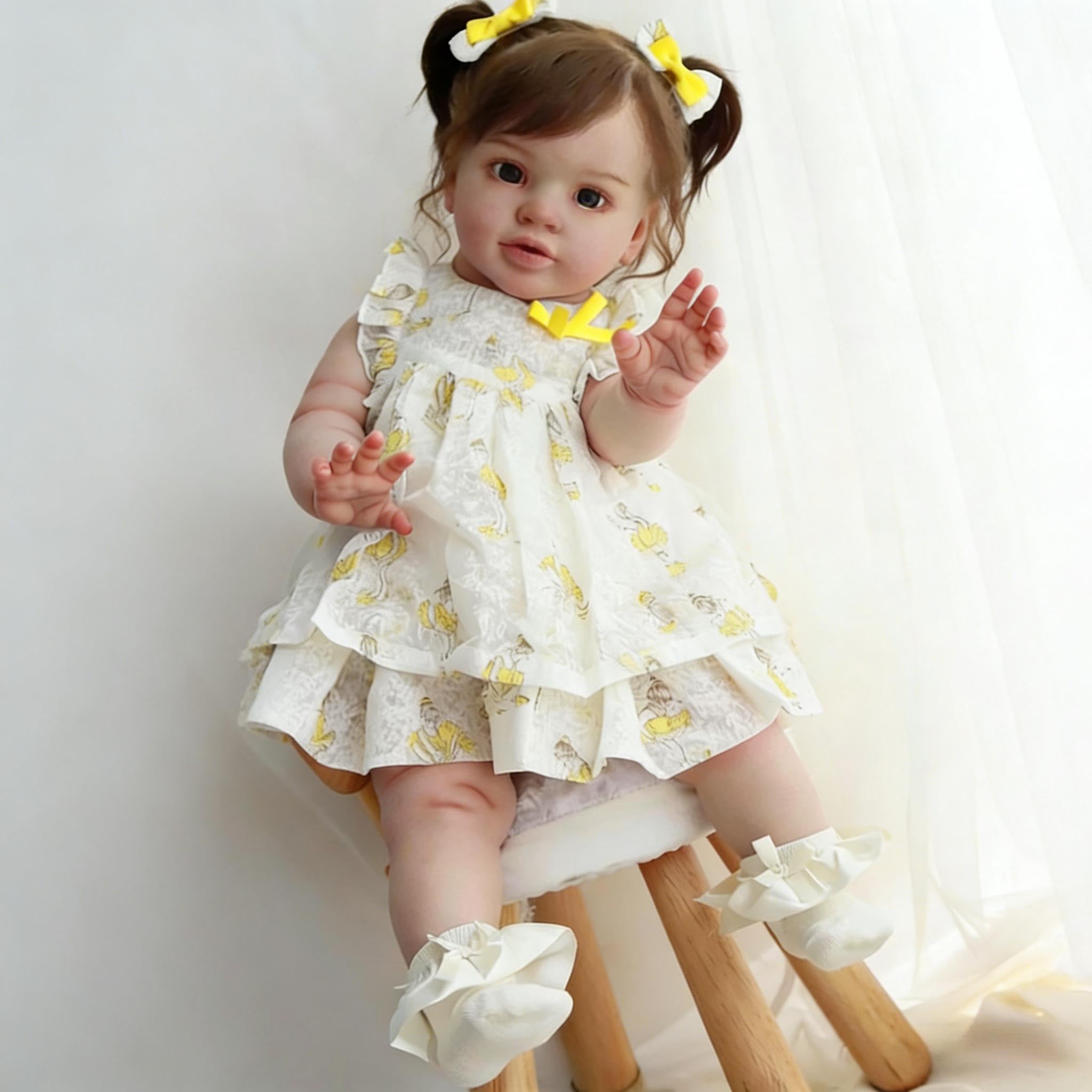RXDOLL Duży rozmiar Reborn lalka dla maluchów Pippa 66 cm realistyczne lalki Reborn Baby Dolls maluch dziewczynka miękka tkanina winylowa ciało realistyczna lalka bobas z ładną sukienką dla dzieci