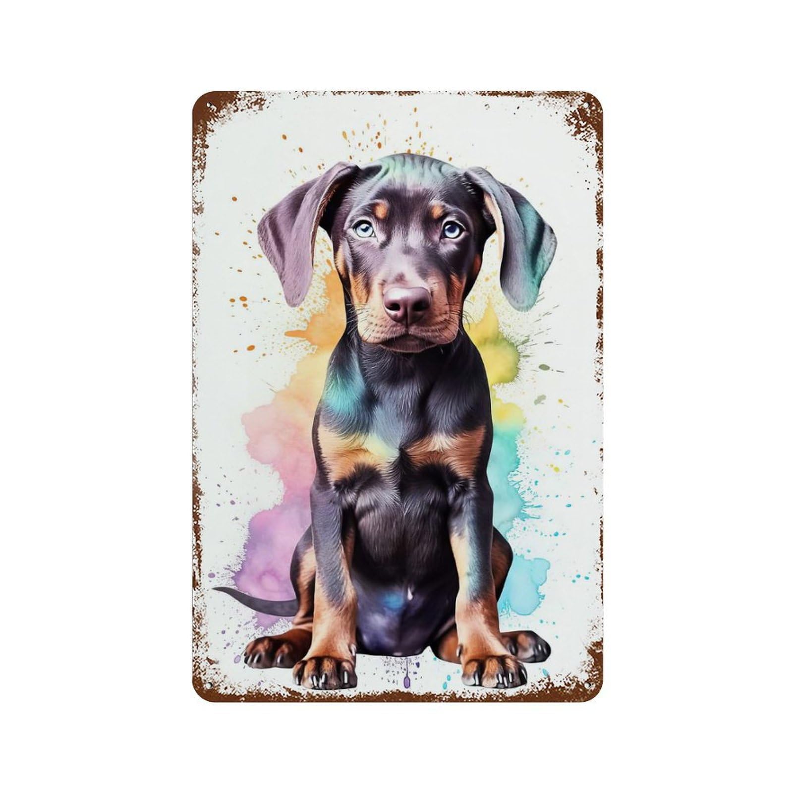 Cute Baby Doberman Puppy Retro Metal Sign 11.8"x7.9", Decorative Metal Wall Art for Basement, Hobby Room And Garage Decor