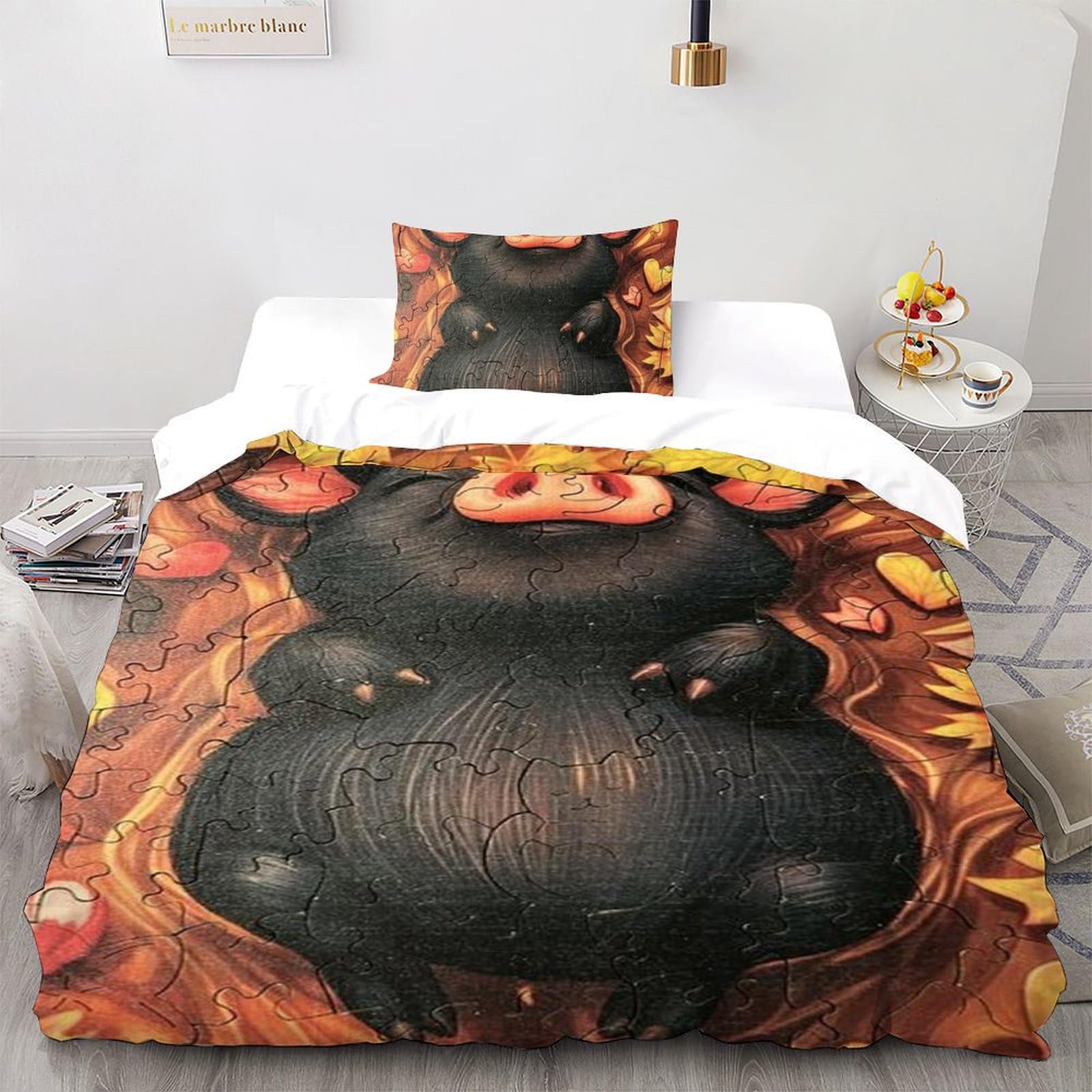 Housse de couette cochon facile à laver pour lit simple enfant motif animaux 3D