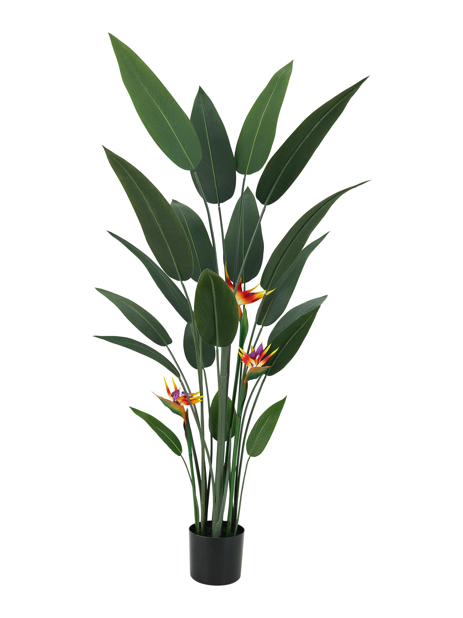 5FT Artificial Bird of Paradise Plant – Faux Plant with 3 Blooming Tropical Flower& 19 Detachable Leaves – Perfect for Home, Office & Indoor/Outdoor