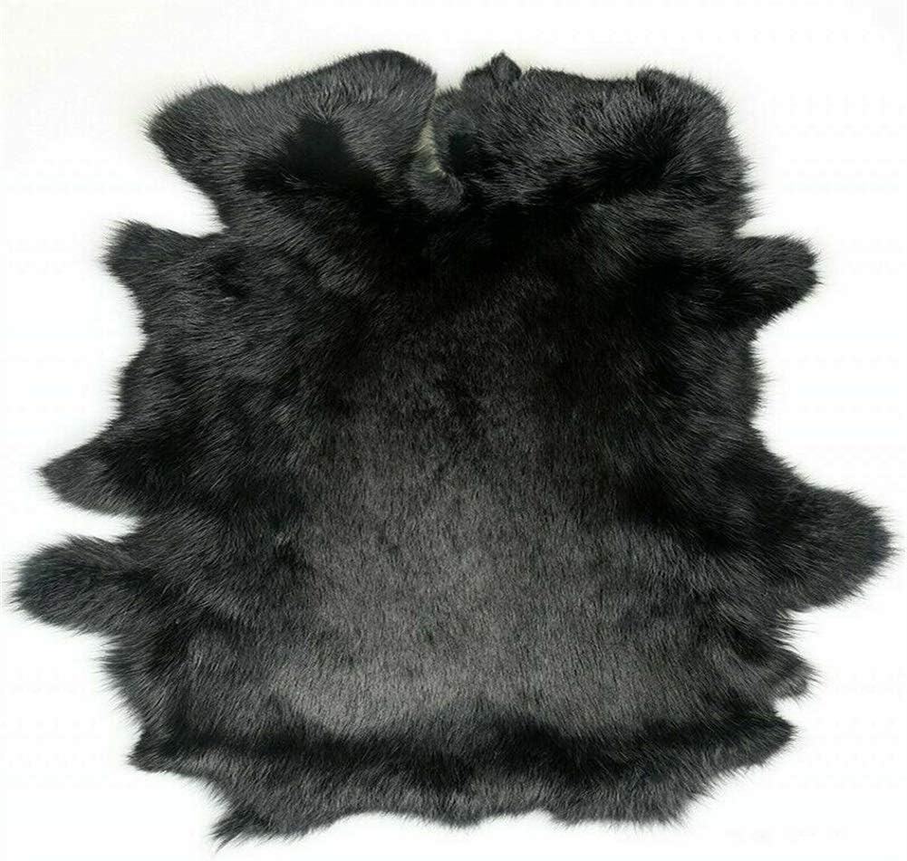 Huichenxing2021FURSTORE Natural Rabbit Fur Pelt Craft Grade Rabbit Pelts 10" by 14" Sewing Quality Leather Rug Blanket,Dye Black,1 Pack