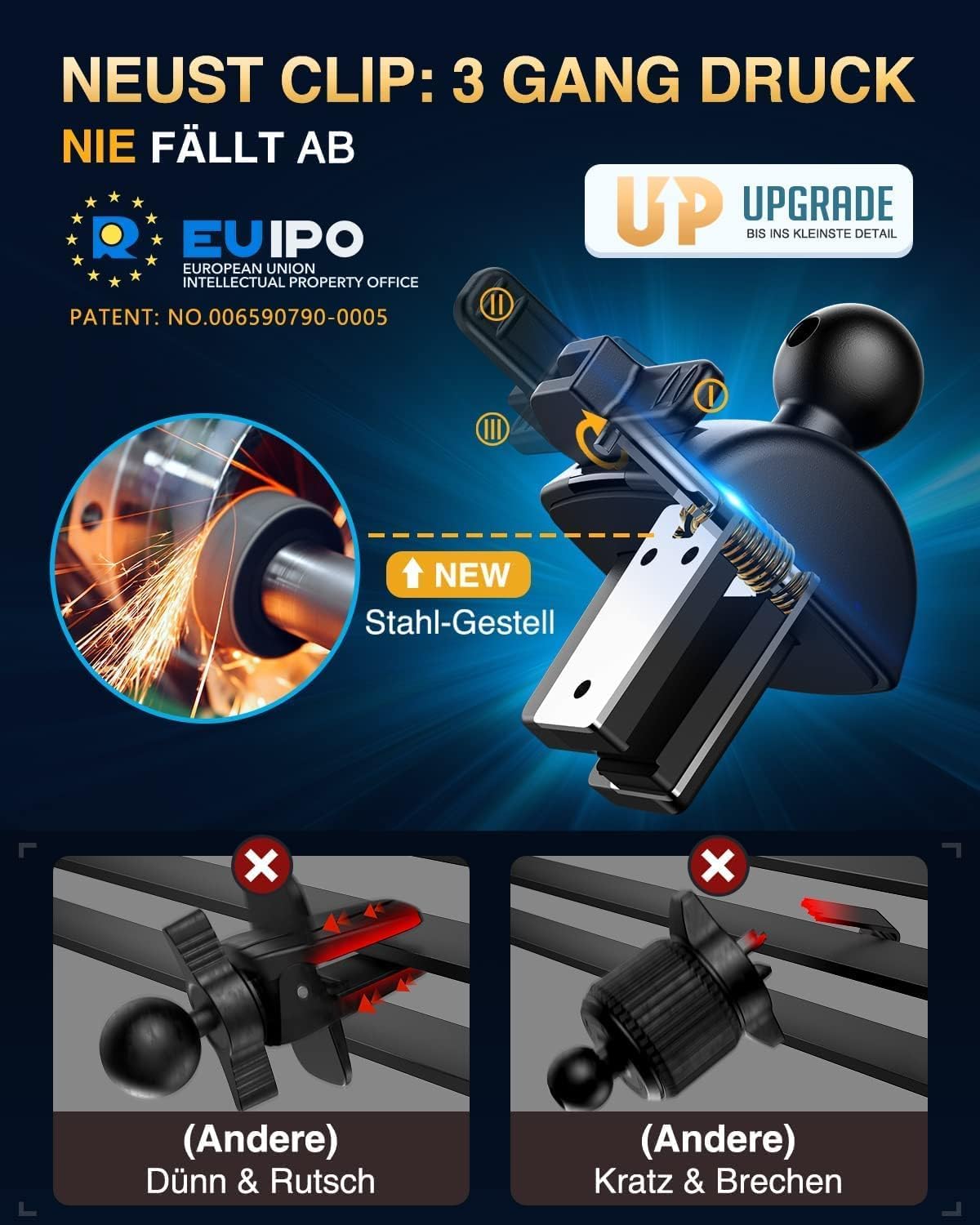 VANMASS 2026 Militärische Handyhalterung Auto Upgrade 4 in 1 Saugnapf Lüftung Handyhalter mit Klebepad Auto Handy Halterung Auto 360° Drehbar Handyhalter Auto Armaturenbrett Scheibe für iPhone Samsung
