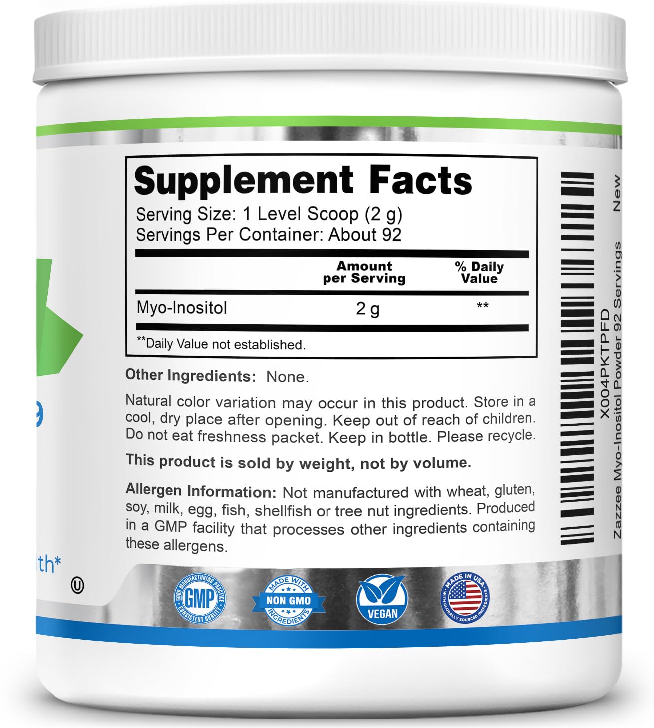 Zazzee Myo-Inositol Powder, 92 Servings, 2000 mg per Serving, 100% Pure — Amazon image 9